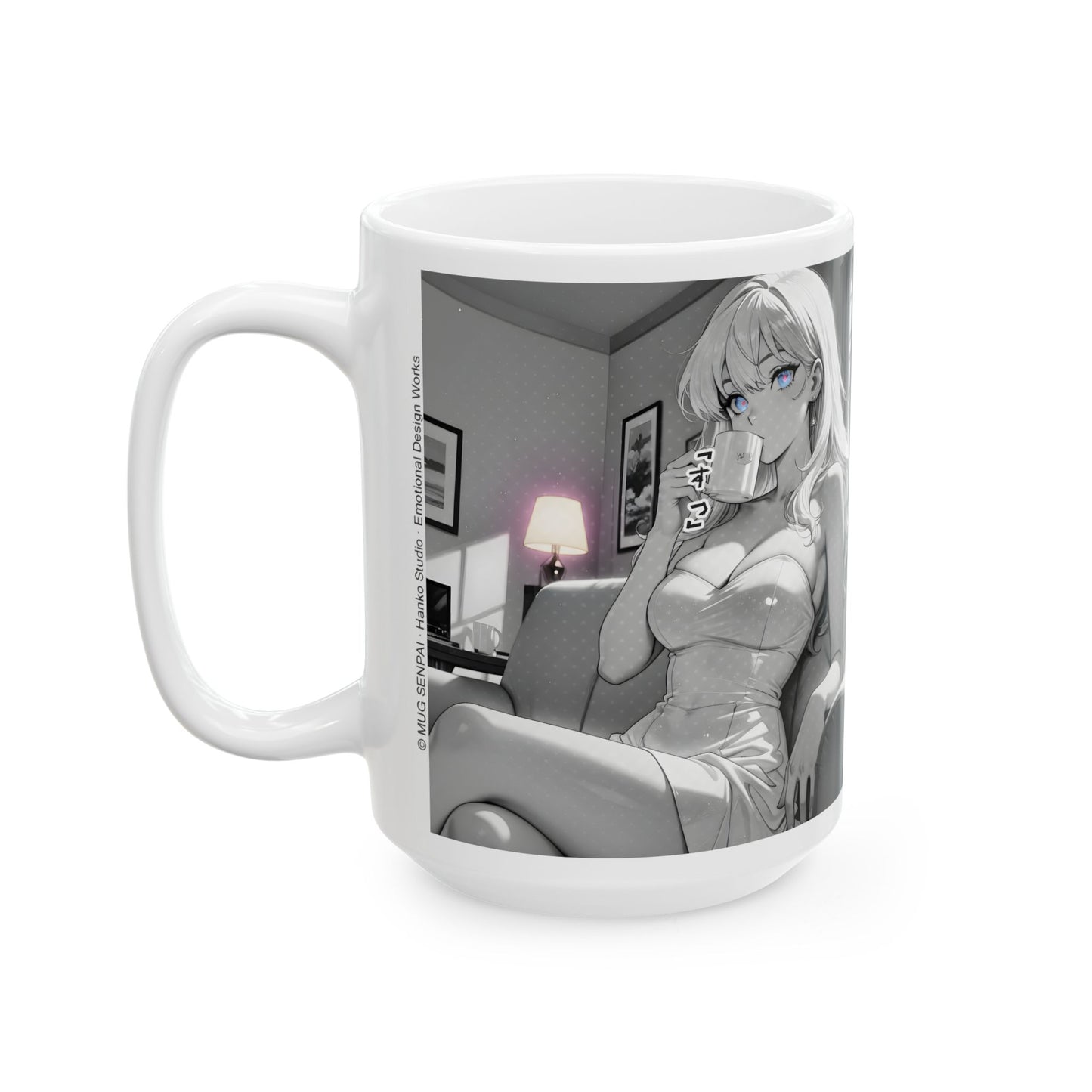Elegant Anime Girl Mug – Late-Night Seinen Aesthetic Scene, Classy Manga Coffee Cup for Mature Otaku Moments