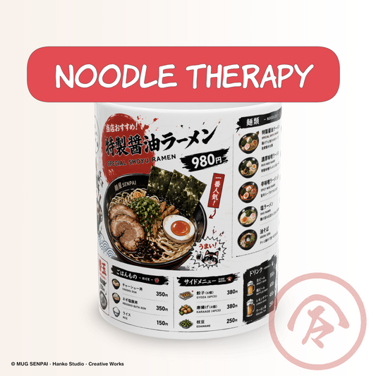 Ramen mug featuring a detailed wraparound Japanese shoyu ramen menu with authentic restaurant artwork, steaming ramen bowl illustration, manga-inspired graphics, and a cute ramen cat mascot. A cozy ceramic coffee mug for ramen lovers, anime fans, Japanese food enthusiasts, and unique kitchen décor.