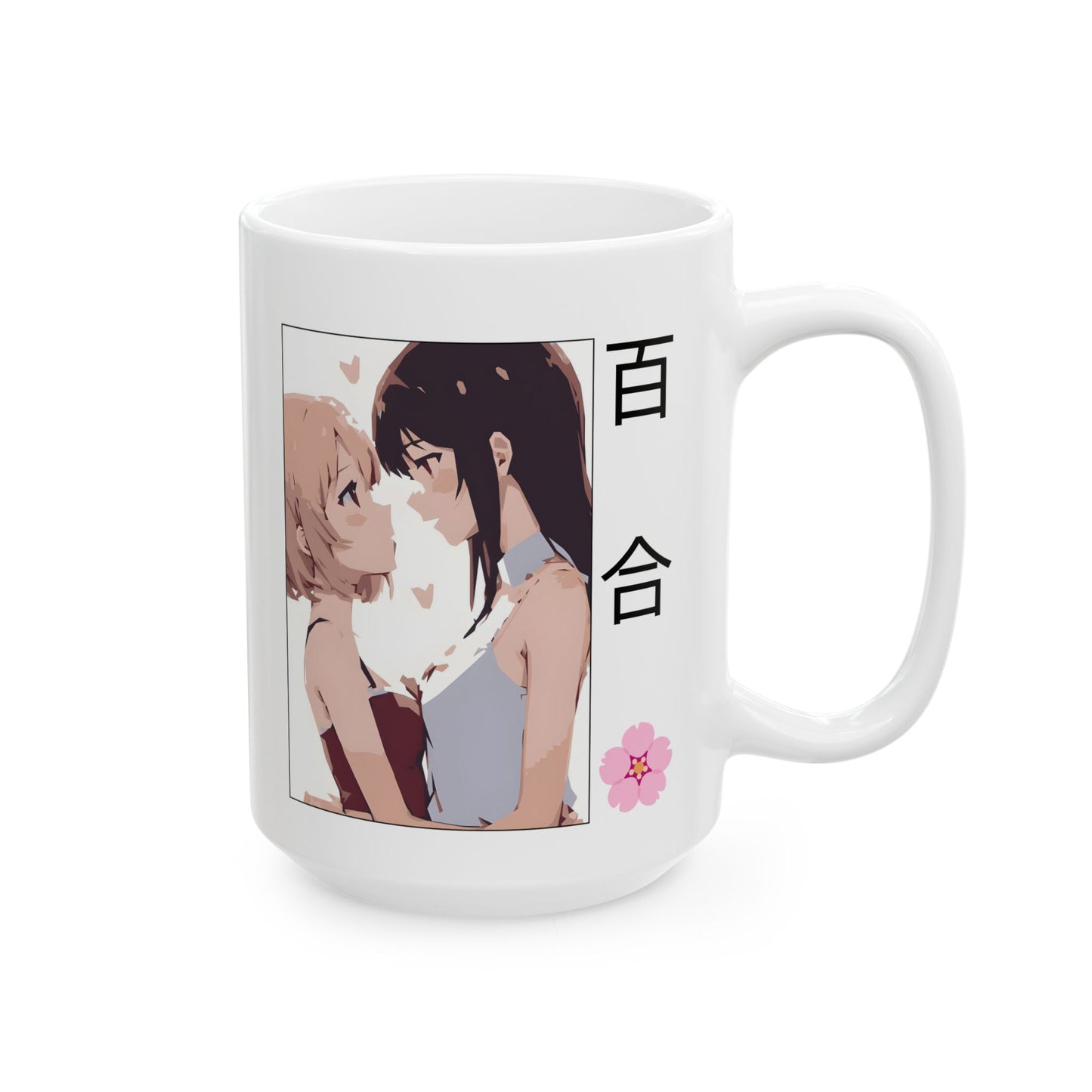 Yuri Romance Mug – Girls Love Anime Cup with Sakura Detail, Soft GL Moment for WLW Fans and Sapphic Otaku