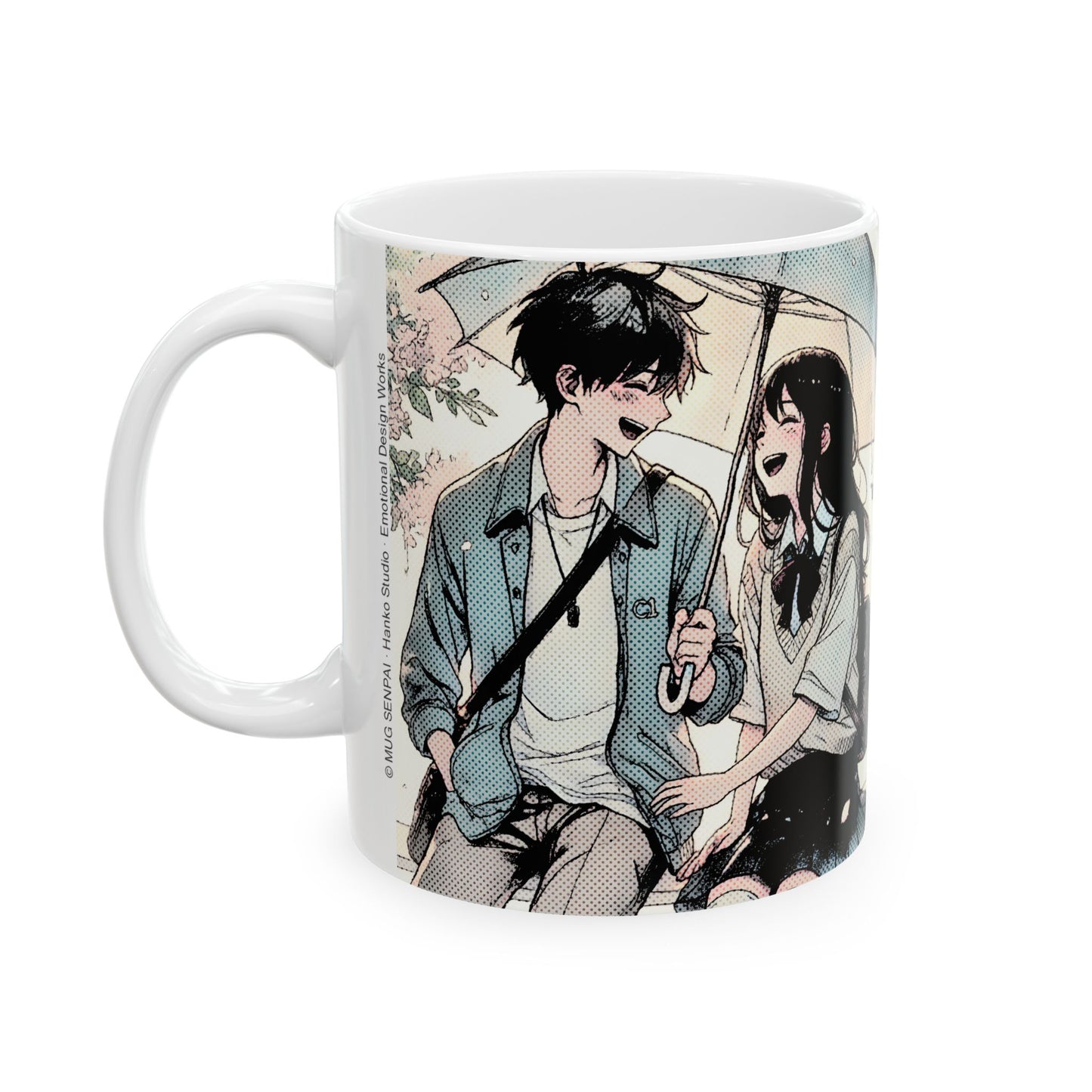 Anime Couple Mug – Soft Rain Walk Romance, Sweet Manga Umbrella Moment, Emotional Coffee Cup for Love Story Fans