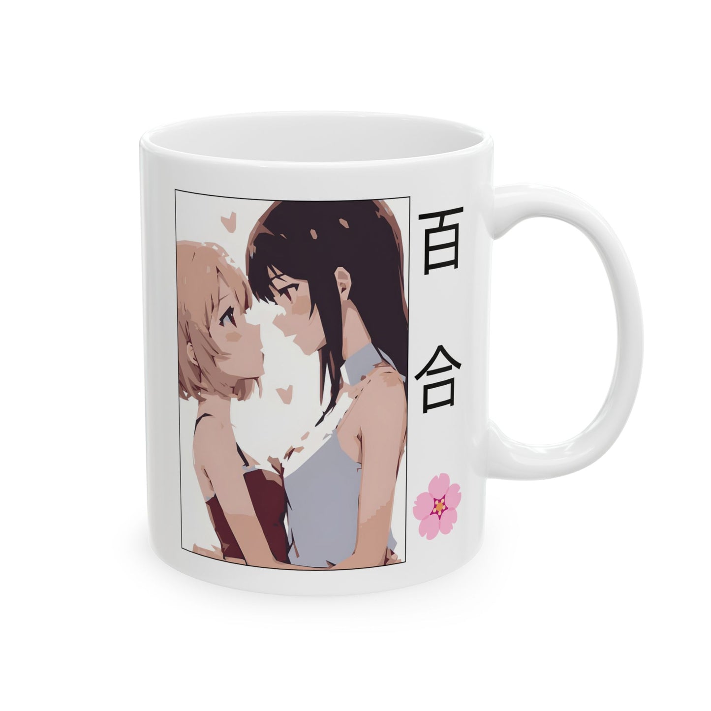 Yuri Romance Mug – Girls Love Anime Cup with Sakura Detail, Soft GL Moment for WLW Fans and Sapphic Otaku