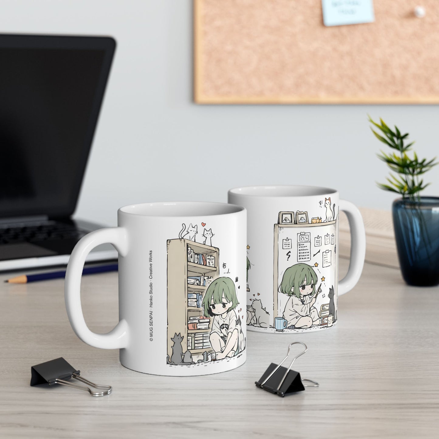 Cozy Cat Anime Mug – Slice of Life Anime Girl with Cats Cup, Soft Aesthetic Cozy Room Mug, Cute Cat Lover Coffee Mug Gift