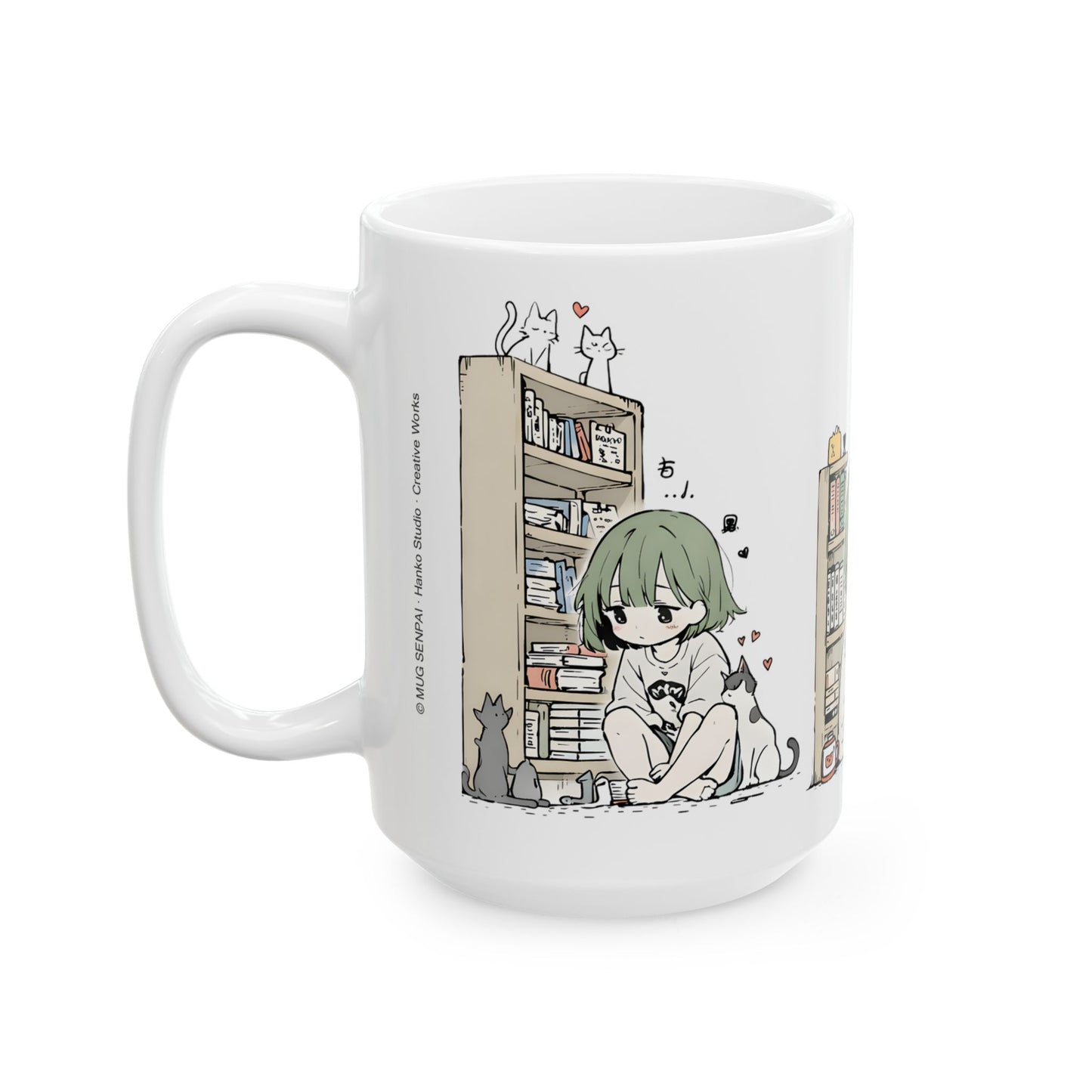Cozy Cat Anime Mug – Slice of Life Anime Girl with Cats Cup, Soft Aesthetic Cozy Room Mug, Cute Cat Lover Coffee Mug Gift