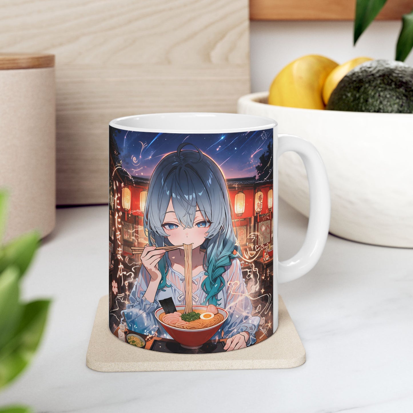 Anime Food Mug – Ramen Girl Night Scene, Cozy Japanese Street Food Aesthetic, Late Night Anime Cup for Otaku, Warm Noodle Mood Coffee Mug