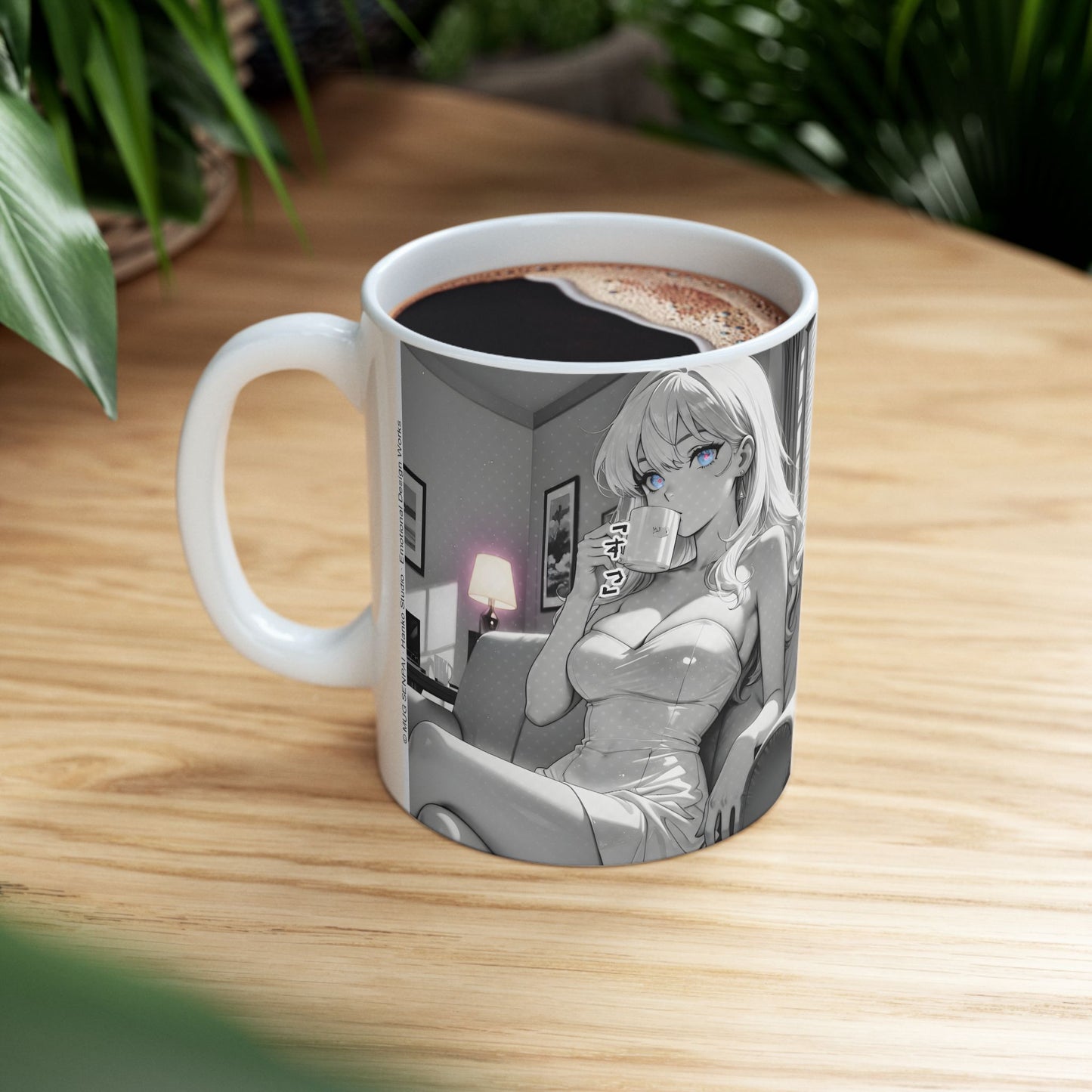 Elegant Anime Girl Mug – Late-Night Seinen Aesthetic Scene, Classy Manga Coffee Cup for Mature Otaku Moments