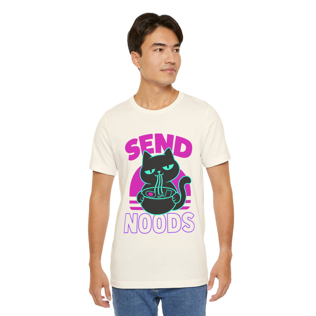 Funny Cat Meme Tee – Send Noods Neon Ramen Cat Shirt