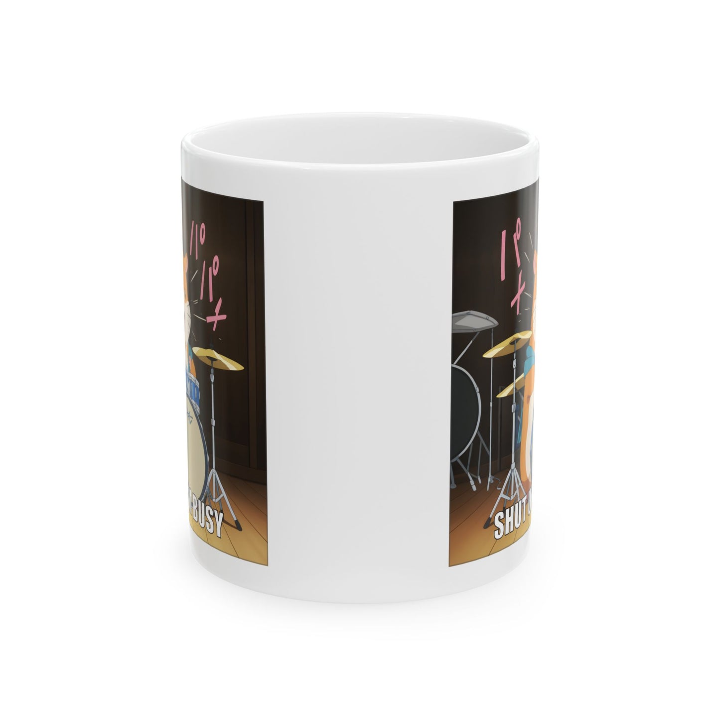 Hamster Meme Mug – Shut Up I’m Busy Drumming, Funny Kawaii Animal Cup for Office Gremlins, Overstimulated Otaku, and Loud Work Moods