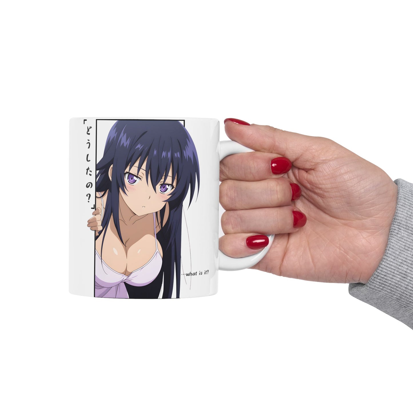 Anime Girl Mug – Curious Peek Waifu Cup, Soft Teasing Anime Aesthetic, Cute Romantic Anime Coffee Mug, Subtle Anime Gift