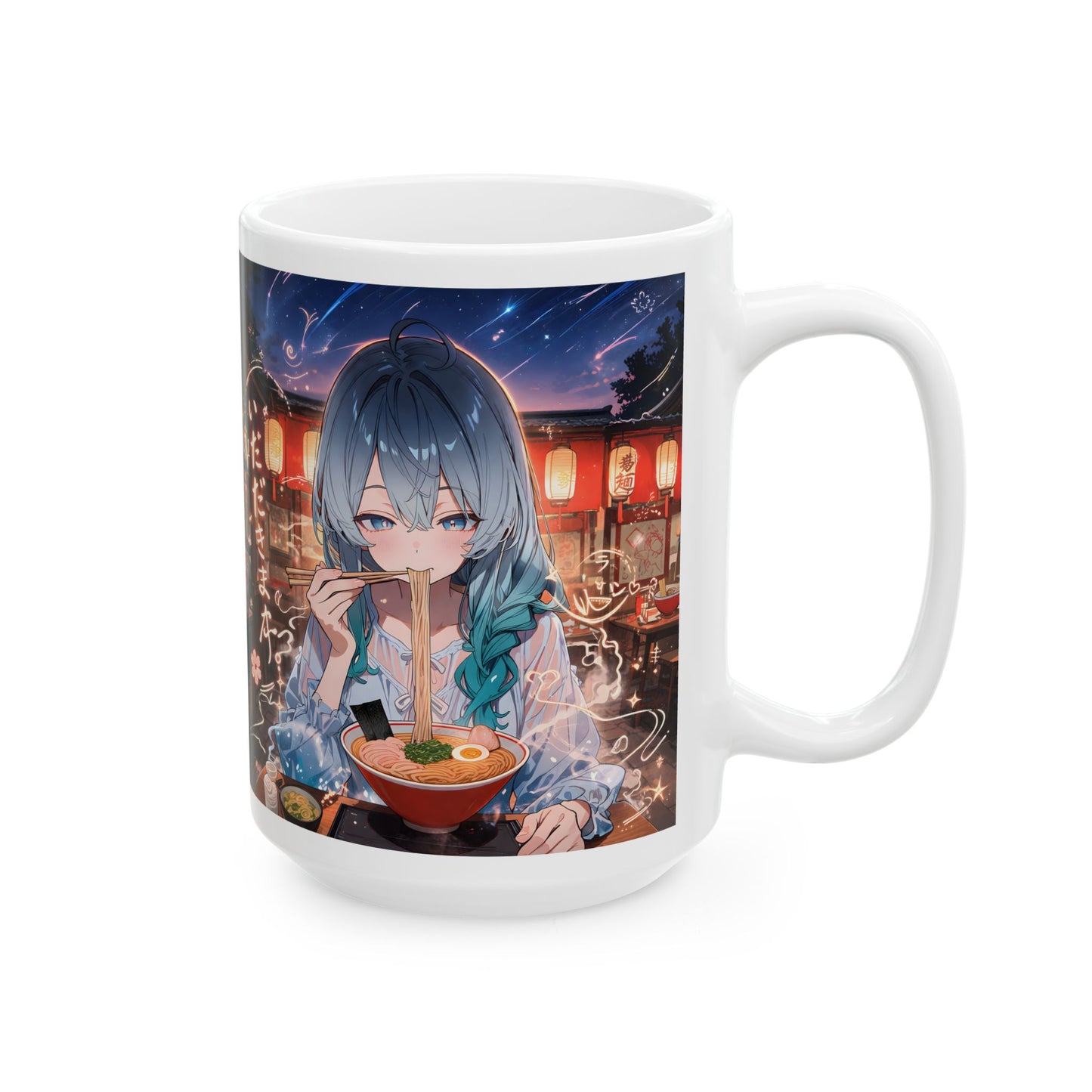 Anime Food Mug – Ramen Girl Night Scene, Cozy Japanese Street Food Aesthetic, Late Night Anime Cup for Otaku, Warm Noodle Mood Coffee Mug