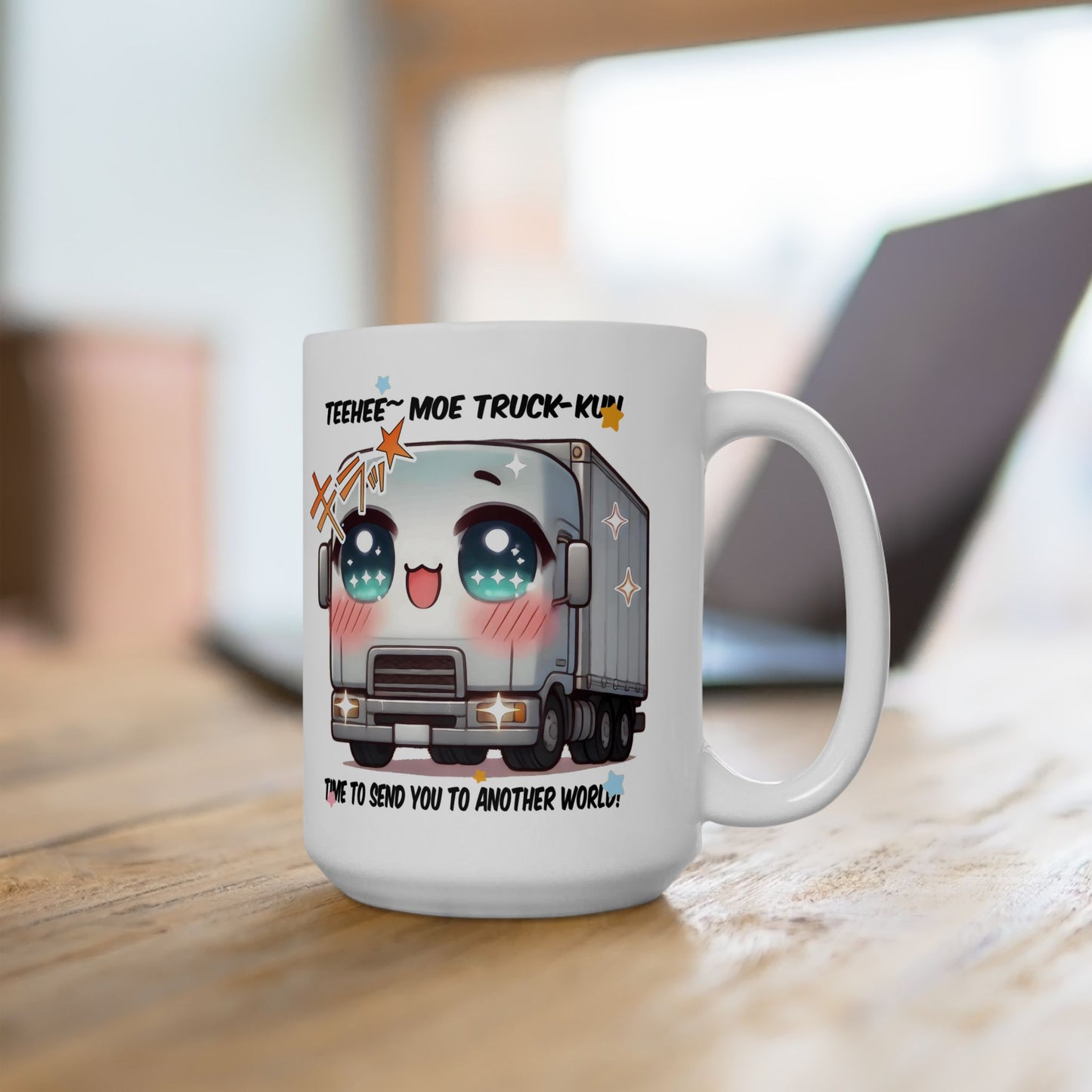 Truck Kun Mug – Funny Isekai Meme Coffee Cup, Moe Anime Truck Otaku Gift for Fans of Another World Adventures and Chaotic Kawaii Humor