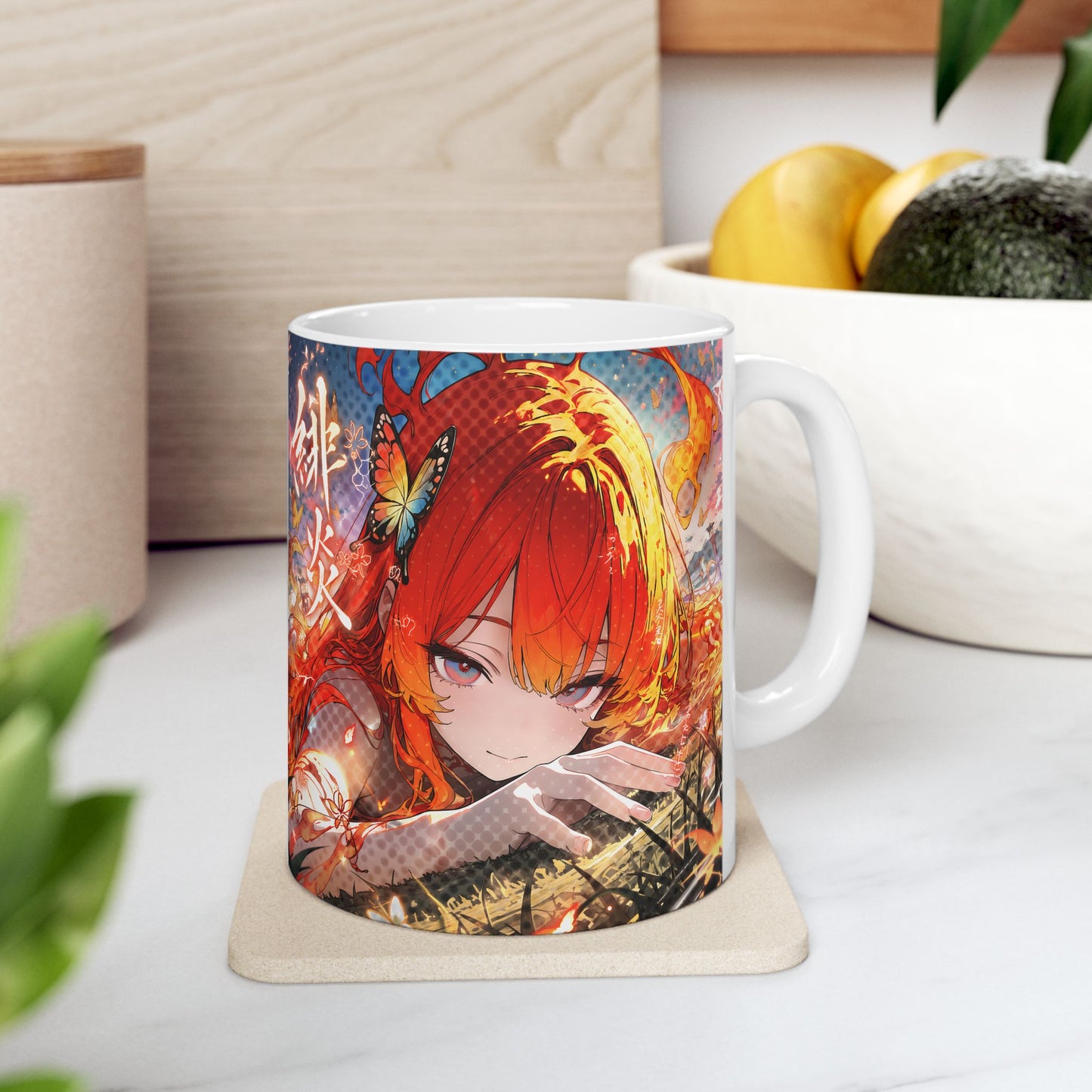 Fire Anime Mug – Flame Girl Anime Cup, Intense Burning Aesthetic Coffee Mug, Powerful Anime Character Mug, Bold Otaku Gift