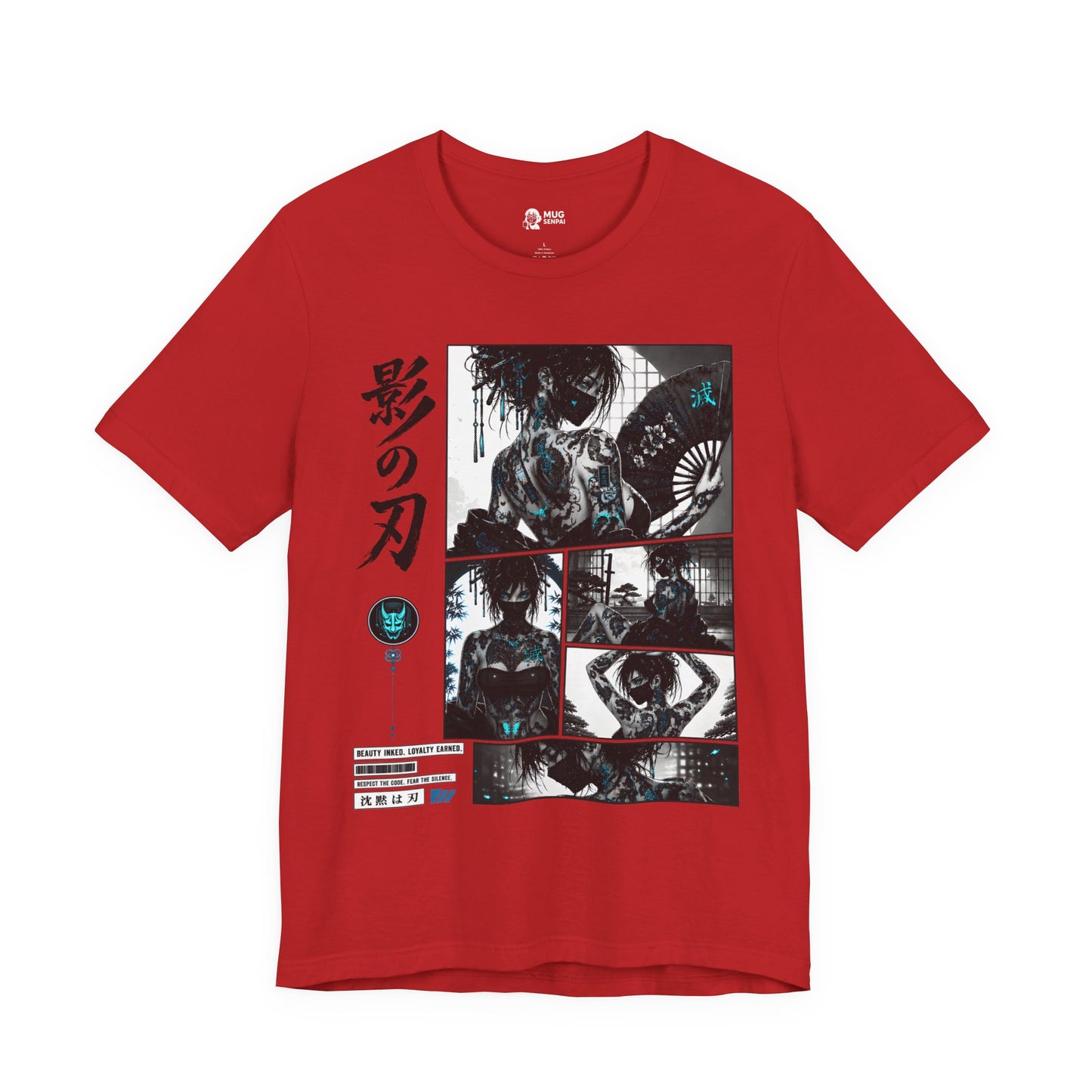 Anime Shinobi Tee – Tattooed Ninja Girl Shirt, Japanese Streetwear T-Shirt, Anime Assassin Gift, Dark Aesthetic Tee
