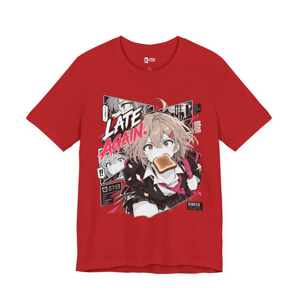 Anime Meme Shirt – Late Again School Girl & Toast Manga Graphic