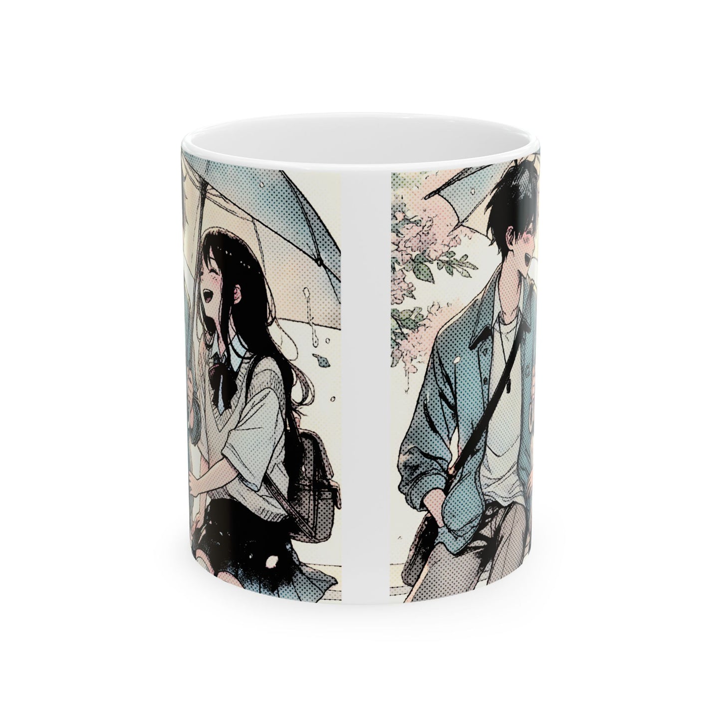 Anime Couple Mug – Soft Rain Walk Romance, Sweet Manga Umbrella Moment, Emotional Coffee Cup for Love Story Fans