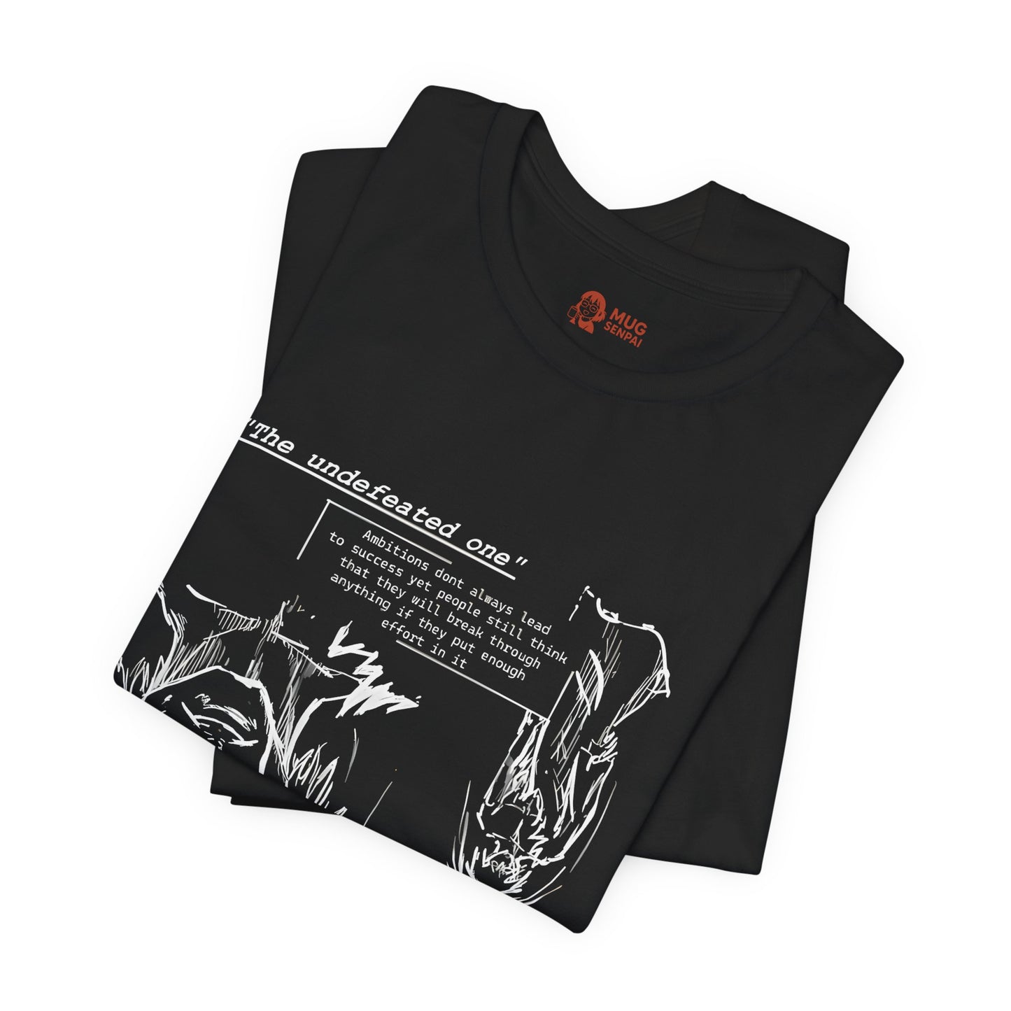 Cross-Eyed Samurai T-Shirt – Fall of the Undefeated, Hand-Drawn Manga Art Tee, Mythic Anime Shirt, Black & White Samurai Graphic for Fans