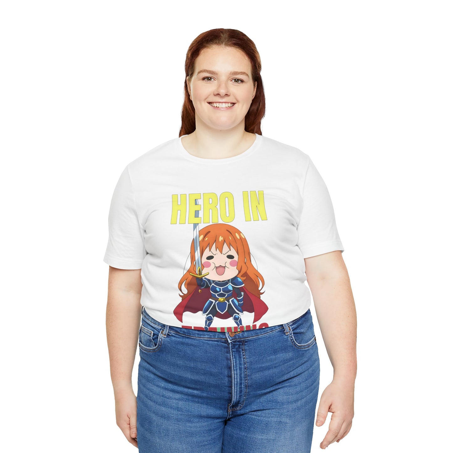 Anime Hero T-Shirt – Chibi Knight Girl “Hero in Training” Tee, Cute Fantasy Graphic Shirt, Encouraging Otaku Gift for Gamers and Dreamers