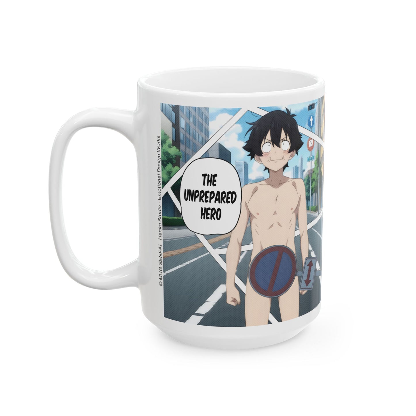 Isekai Meme Mug – Naked Summon Gone Wrong, Funny Anime Coffee Mug, Hilarious Traffic Sign Censorship Gag, Gift for Otaku and Chaos Lovers