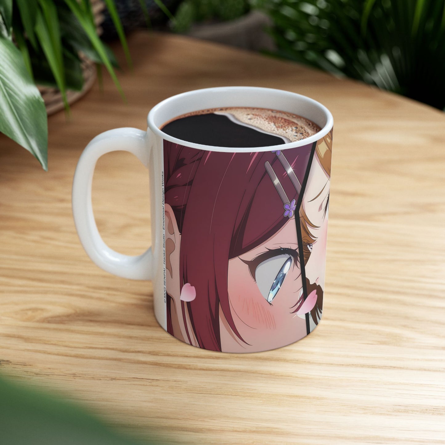 Anime Romance Mug – Blushing Rival Girls, Close-Up Love Triangle Scene, Emotional Manga Coffee Cup for Romantic Moments