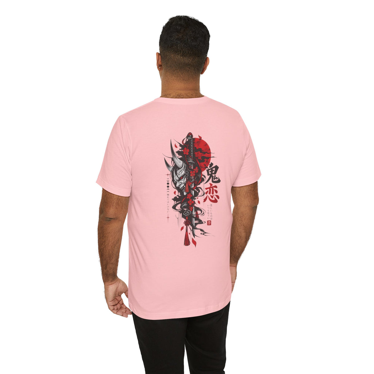 Anime Demon Girl Tee – Red Black Oni Mask Manga Art
