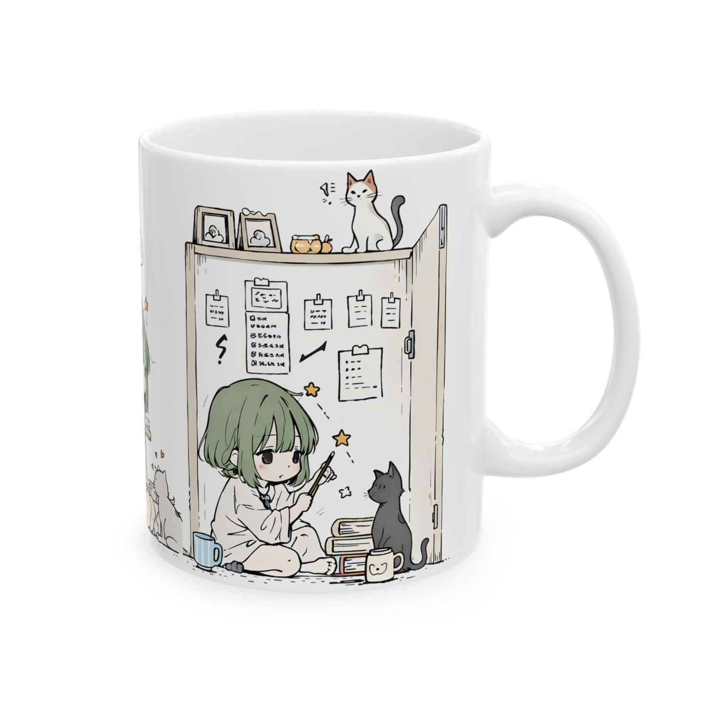 Cozy Cat Anime Mug – Slice of Life Anime Girl with Cats Cup, Soft Aesthetic Cozy Room Mug, Cute Cat Lover Coffee Mug Gift