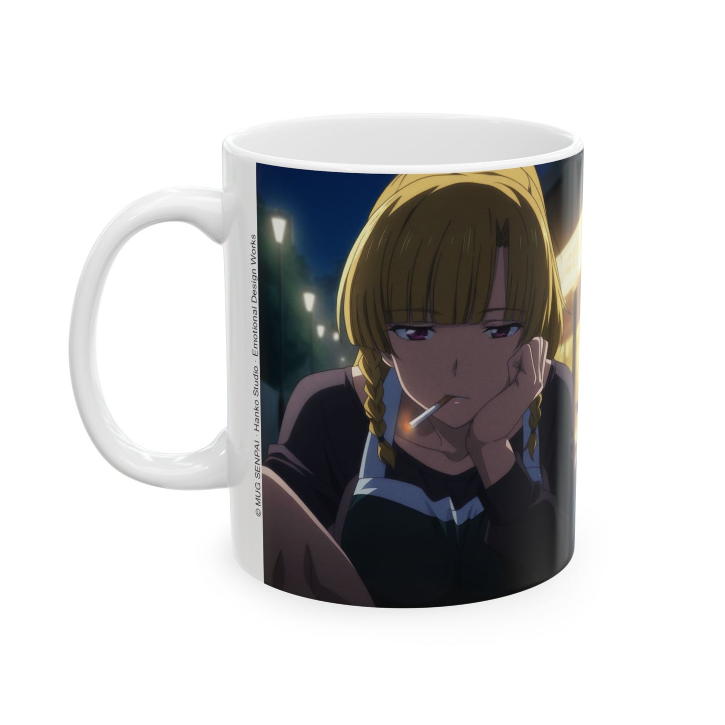Anime Aesthetic Mug – Tired Night-Shift Girl, Moody Late-Night Bar Scene, Emotional Manga Coffee Cup