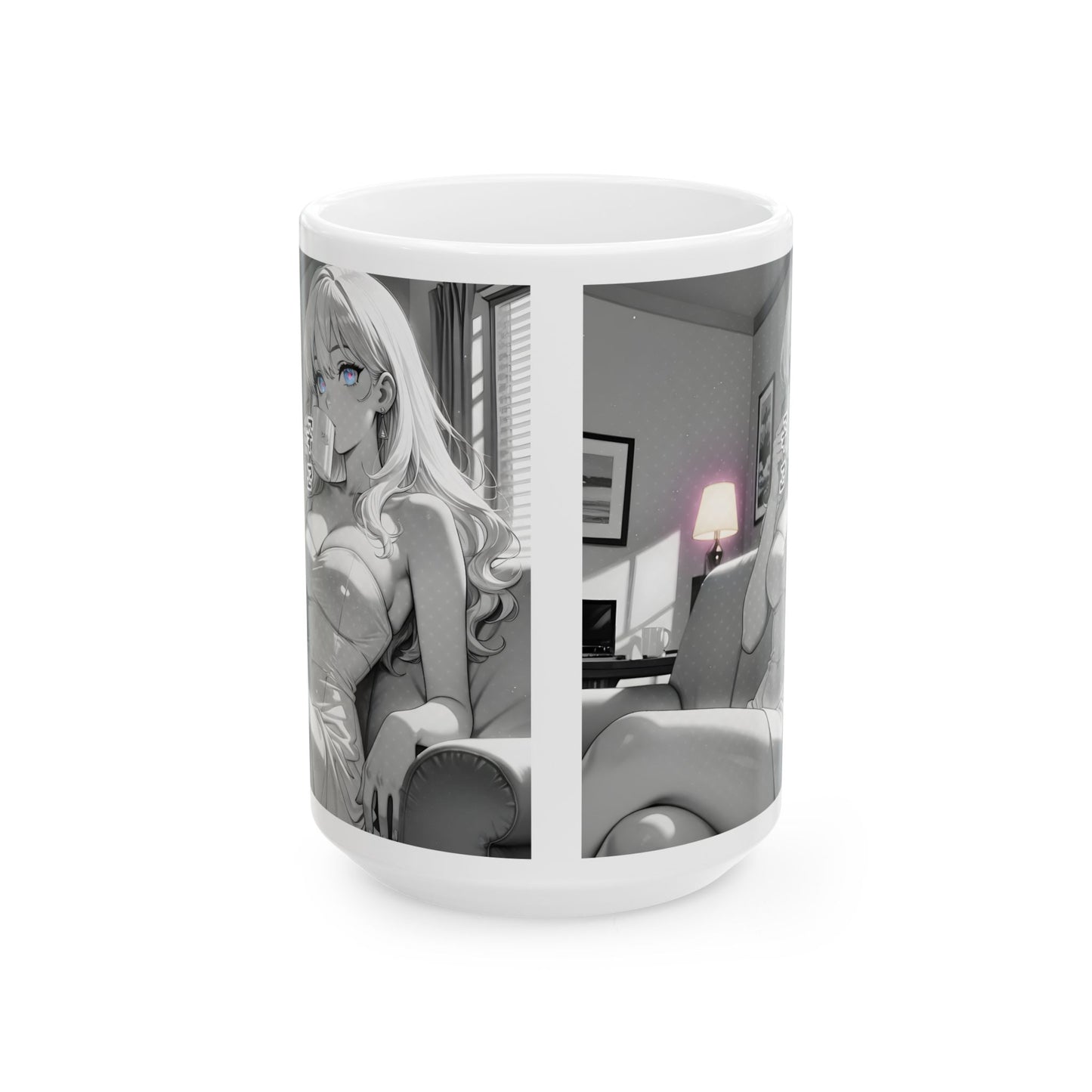 Elegant Anime Girl Mug – Late-Night Seinen Aesthetic Scene, Classy Manga Coffee Cup for Mature Otaku Moments