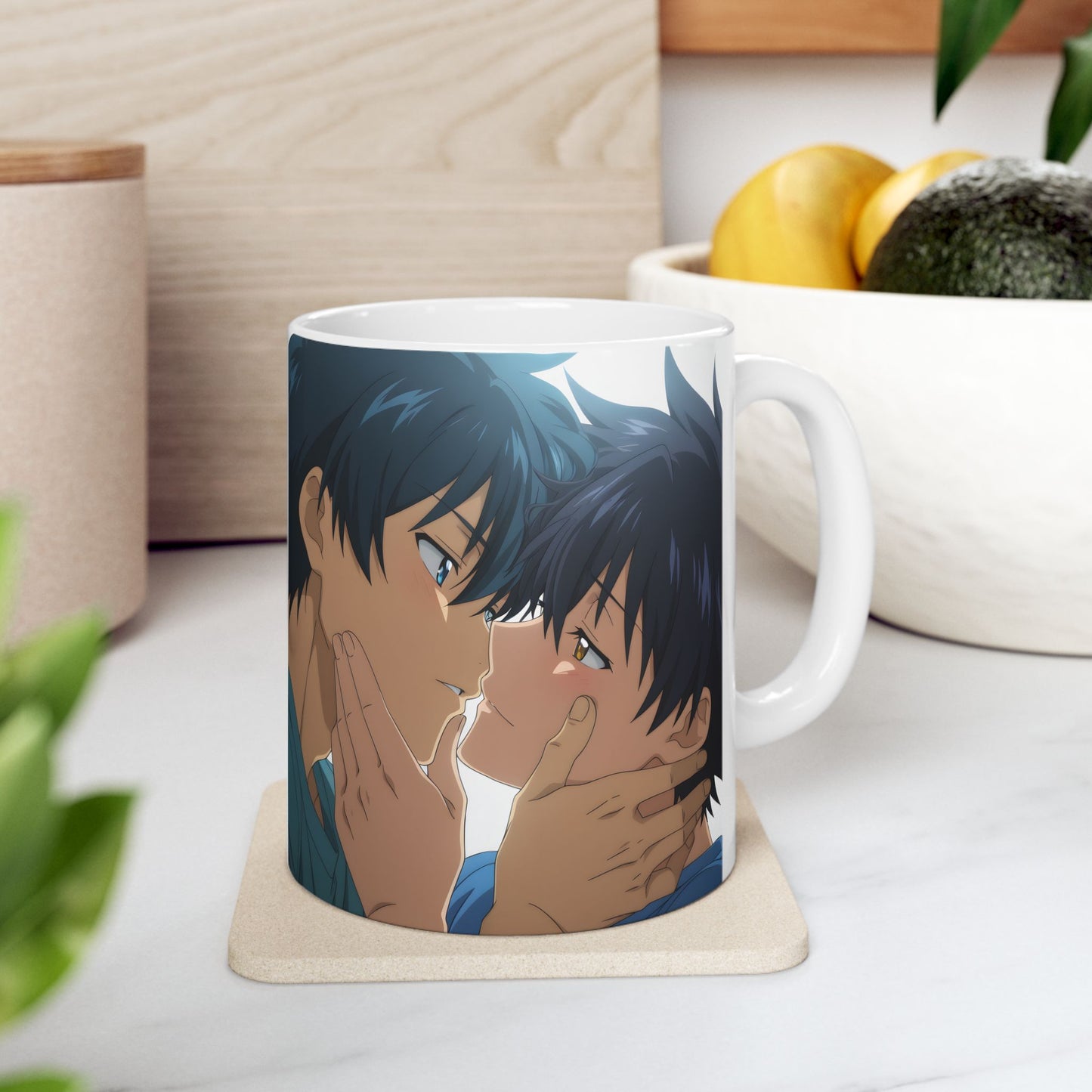 Anime Couple Mug – Soft Almost Kiss Scene, Romantic BL Anime Cup, Intimate Love Moment Coffee Mug, Slow Burn Romance Gift