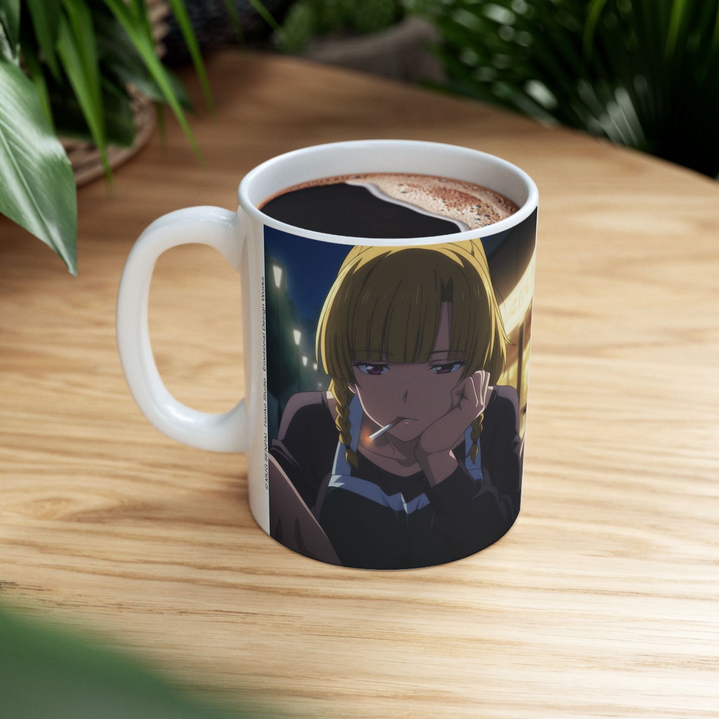 Anime Aesthetic Mug – Tired Night-Shift Girl, Moody Late-Night Bar Scene, Emotional Manga Coffee Cup