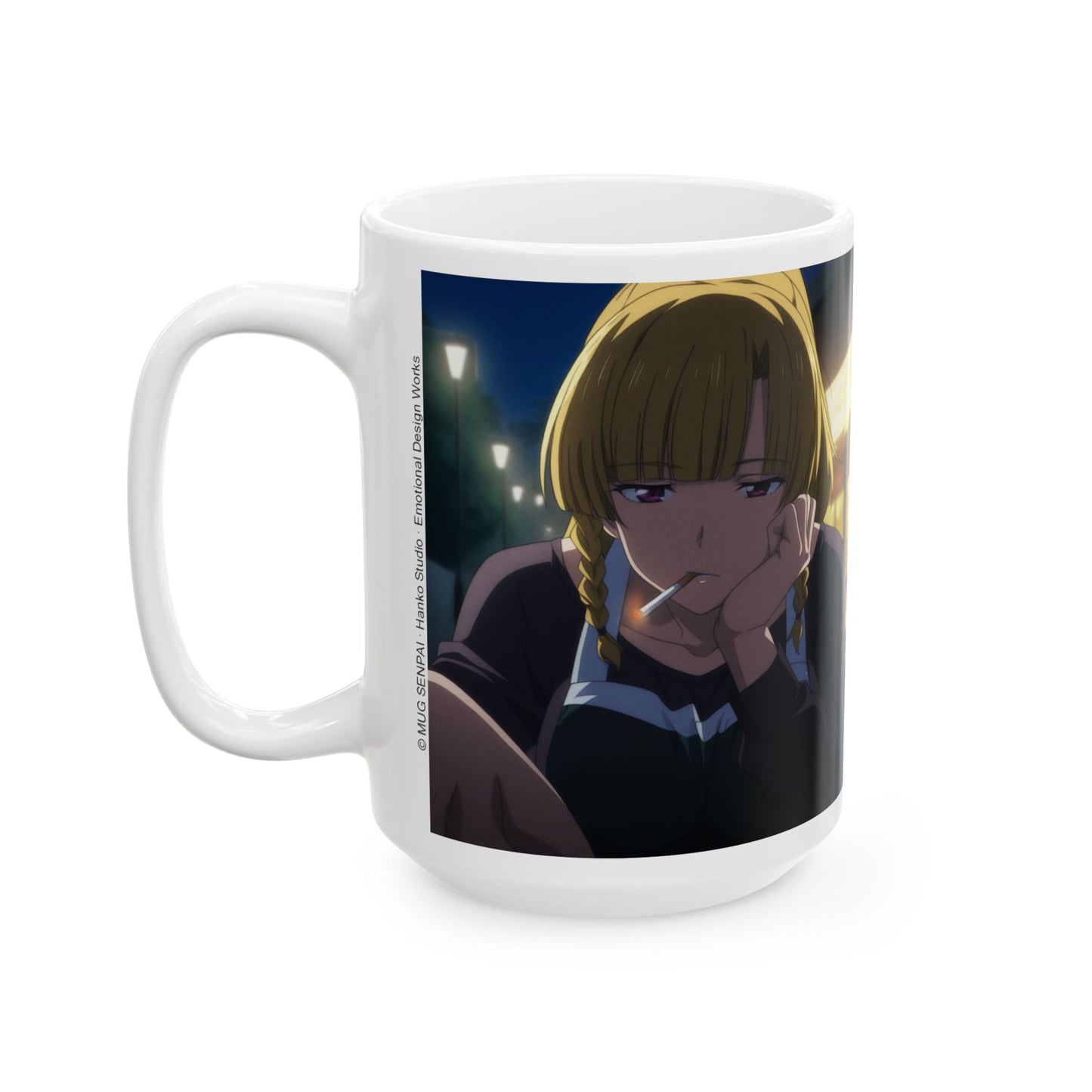 Anime Aesthetic Mug – Tired Night-Shift Girl, Moody Late-Night Bar Scene, Emotional Manga Coffee Cup