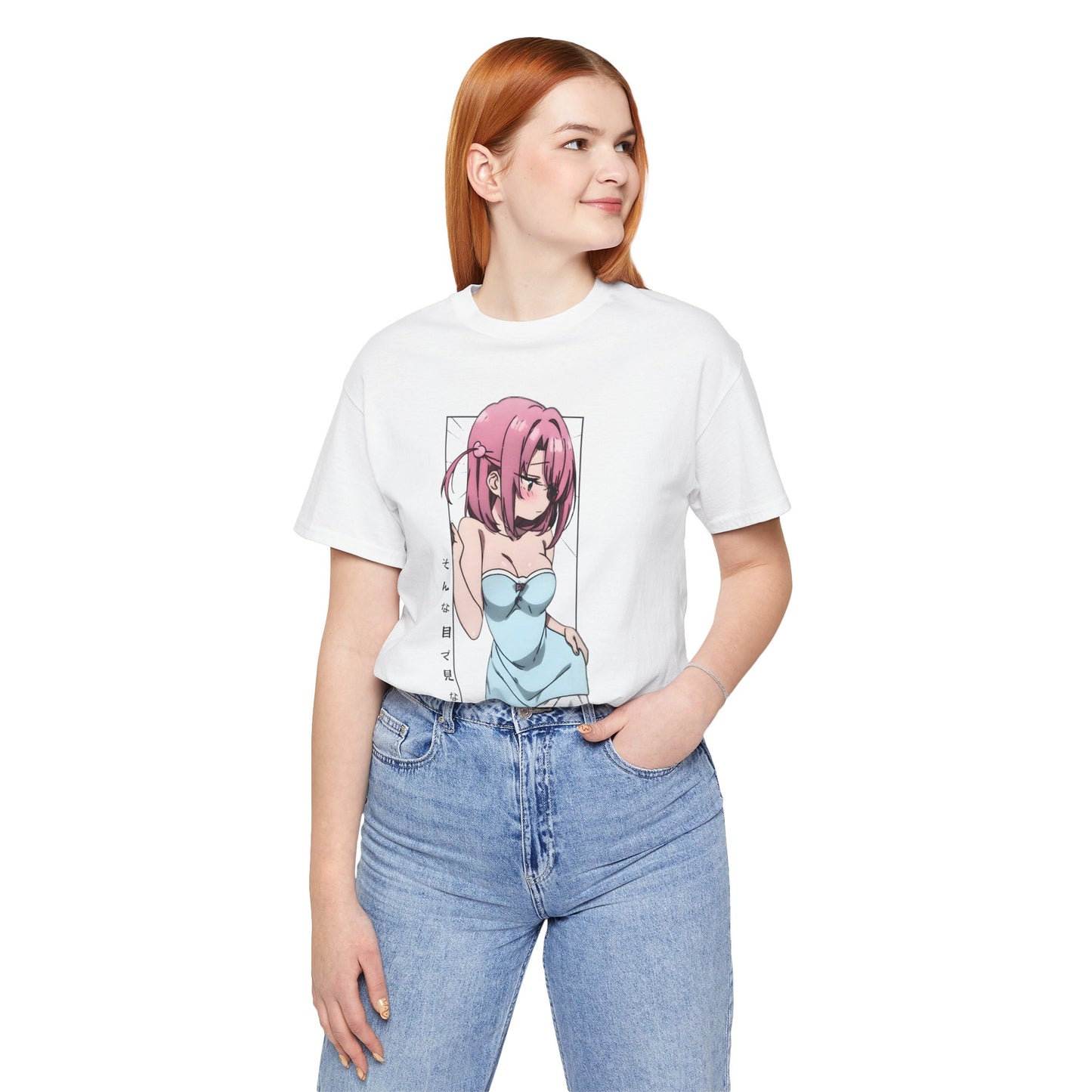 Anime Girl T Shirt – Blushing Tsundere Moment, Soft Pink-Haired Anime Art Tee, Don’t Look Flustered Aesthetic Shirt