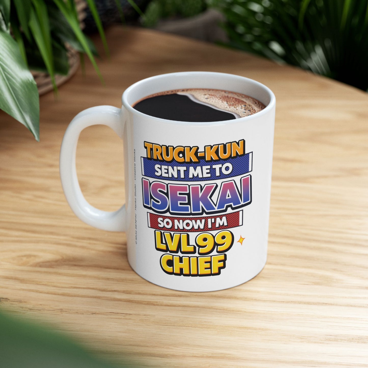 Anime Meme Mug – Truck Kun Isekai Joke Cup, Level 99 Gamer Humor Coffee Mug, Funny Anime Gift