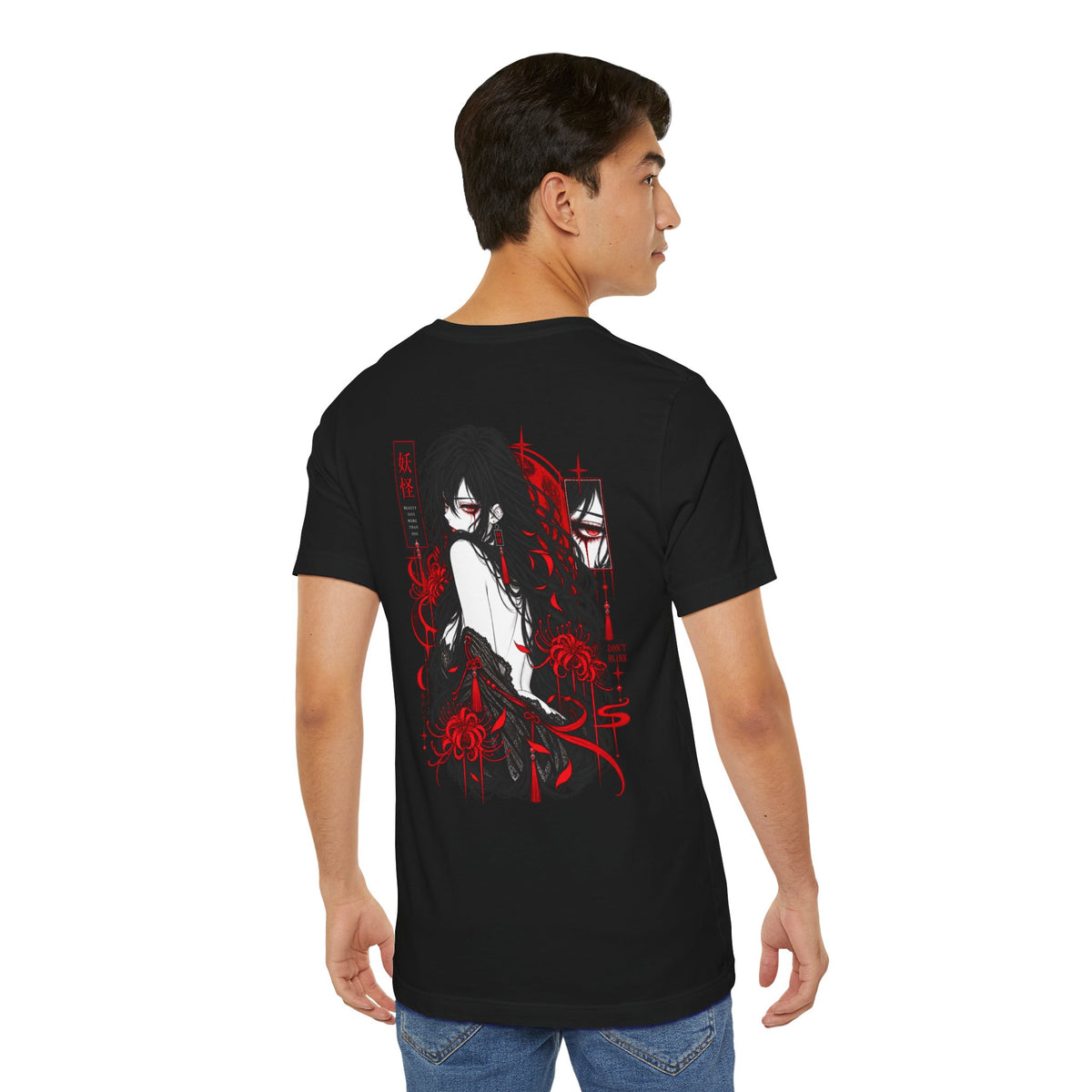 Demon Girl Shirt – Red Black Yokai Horror Manga Graphic