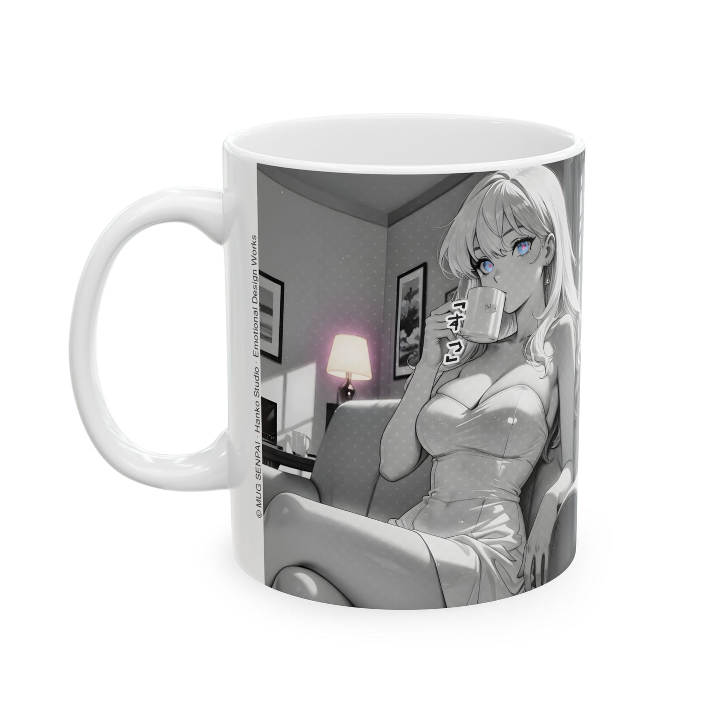 Elegant Anime Girl Mug – Late-Night Seinen Aesthetic Scene, Classy Manga Coffee Cup for Mature Otaku Moments