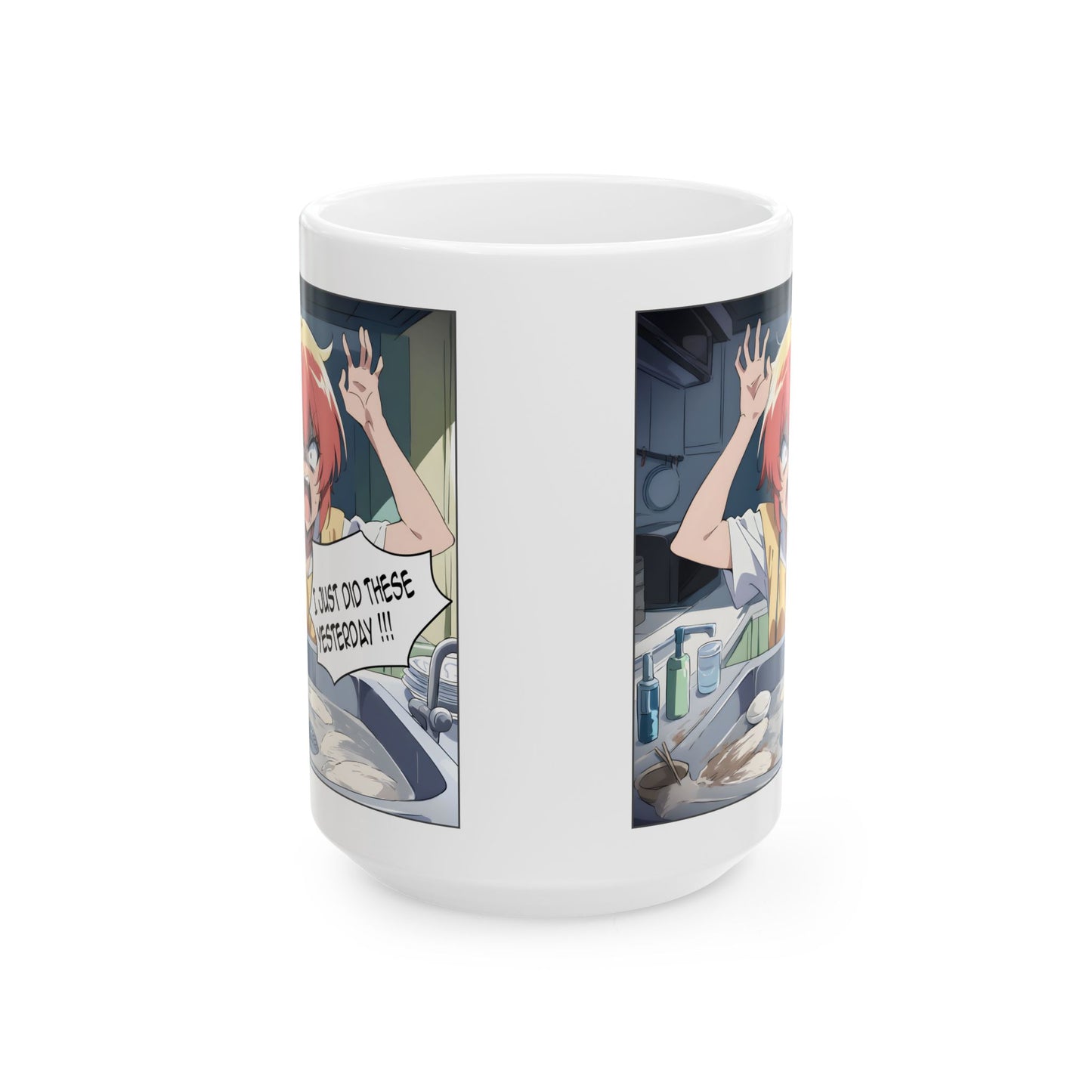 Anime Chores Mug – Screaming Manga Girl at Sink, Relatable Burnout Gift for Overworked Students and Domestic Chaos Survivors
