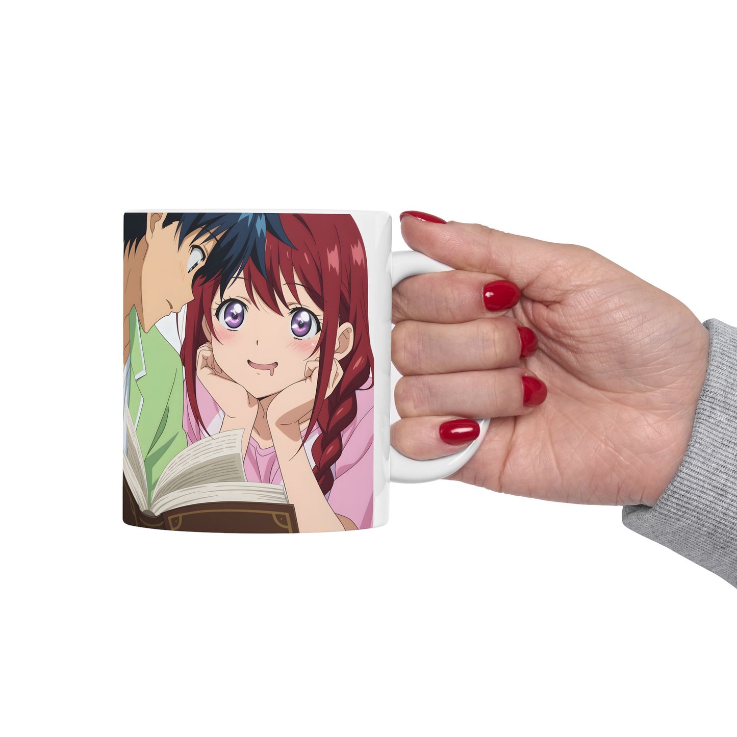 Cute Anime Mug – Blushing Distracted Girl Reading Scene, Daydreaming Anime Aesthetic Cup, Soft Romantic Funny Waifu Coffee Mug