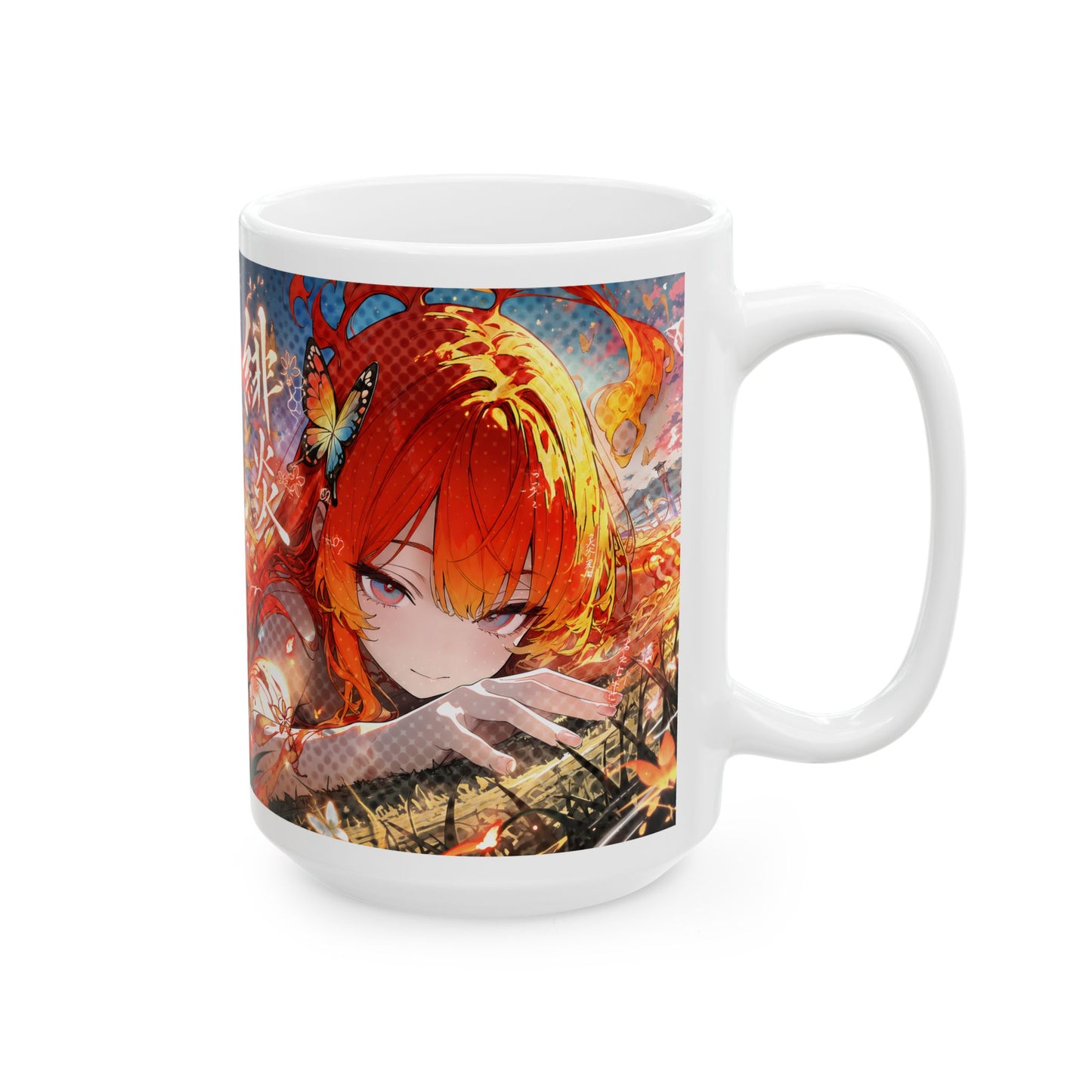 Fire Anime Mug – Flame Girl Anime Cup, Intense Burning Aesthetic Coffee Mug, Powerful Anime Character Mug, Bold Otaku Gift