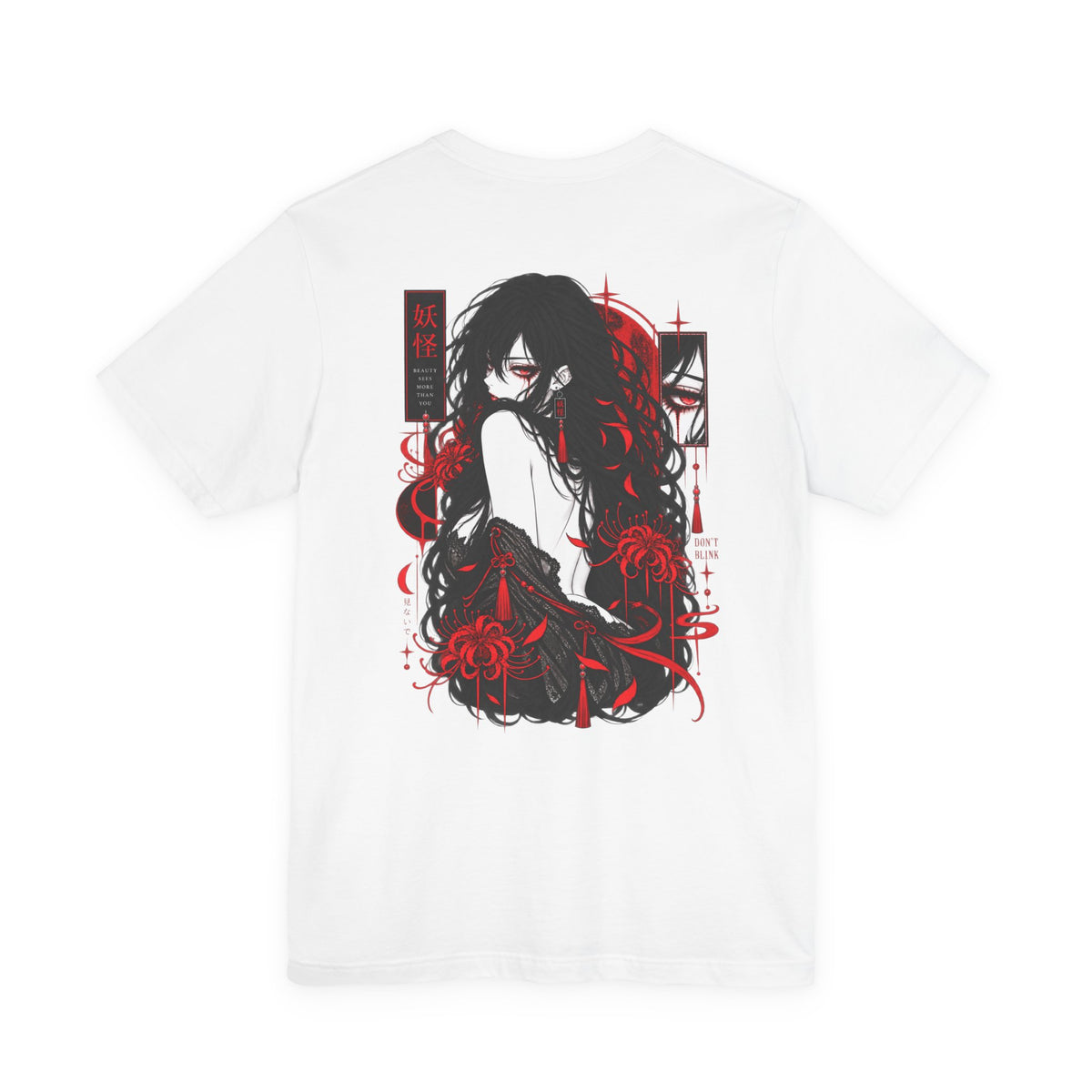 Demon Girl Shirt – Red Black Yokai Horror Manga Graphic