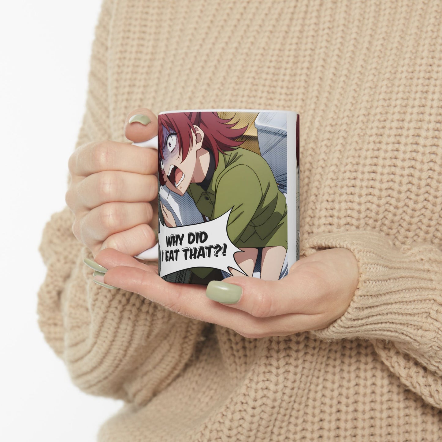 Anime Funny Mug – Hilarious Food Regret Scene, Meme-Style Panic Reaction, Chaotic Anime Girl Coffee Cup