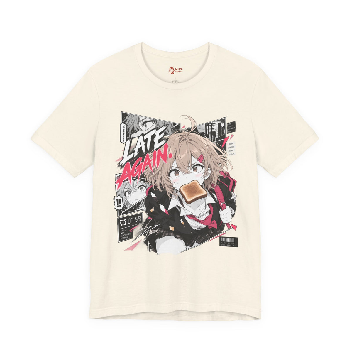 Anime Meme Shirt – Late Again School Girl & Toast Manga Graphic