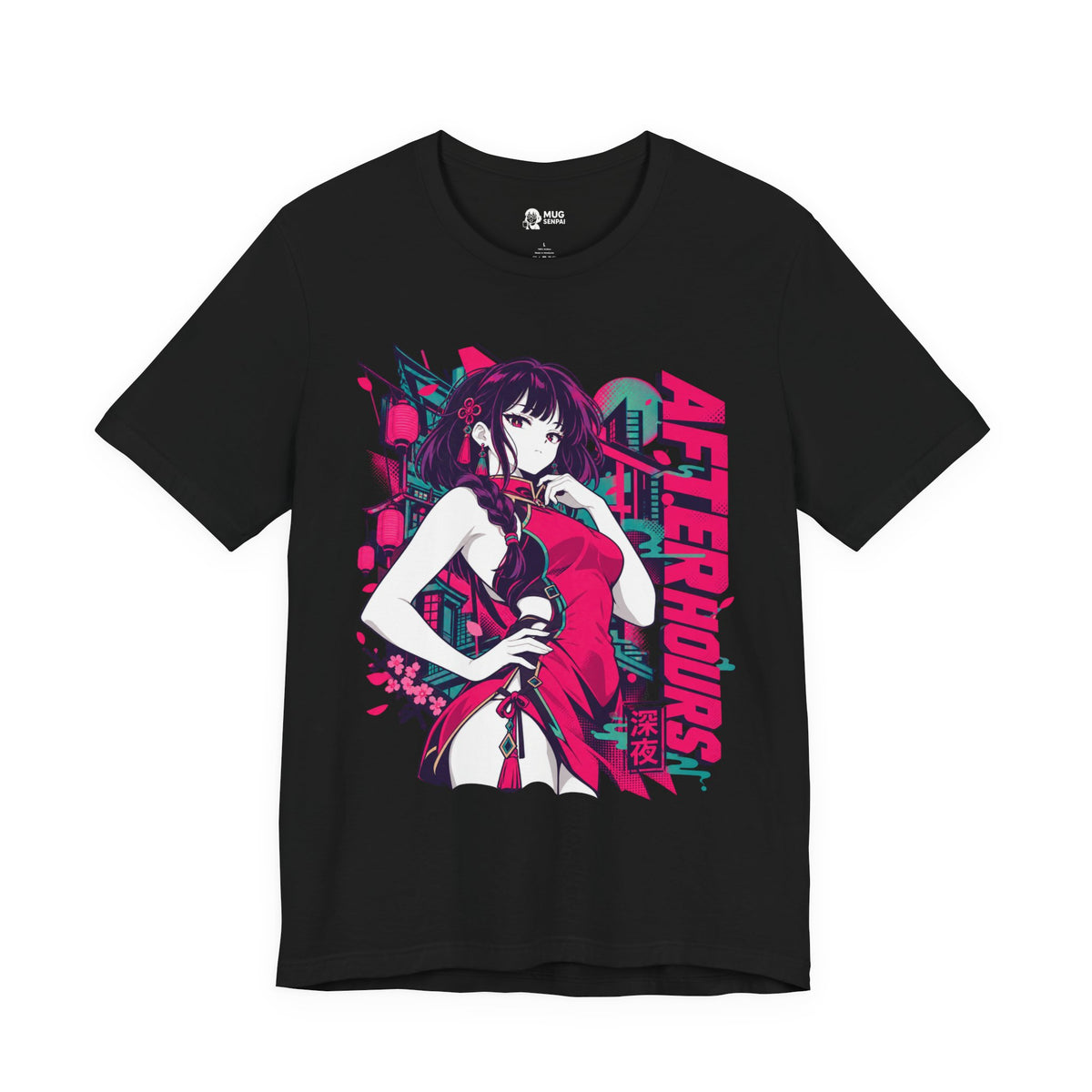 Anime Streetwear Tee – After Hours Neon Qipao Girl Graphic