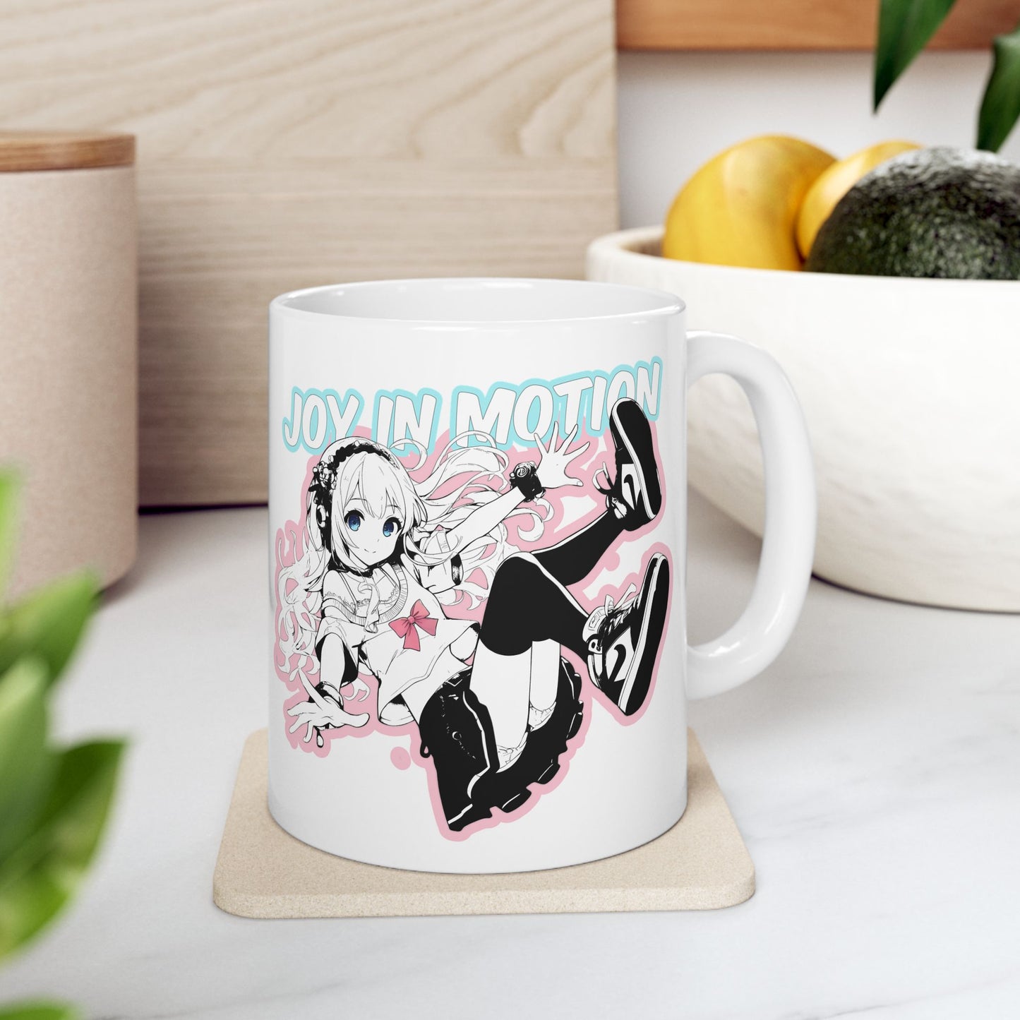 Soft Anime Girl Mug – Joy in Motion, Pastel Kawaii Otaku Gift for Fans of Bright Chaos and Sweet Energy