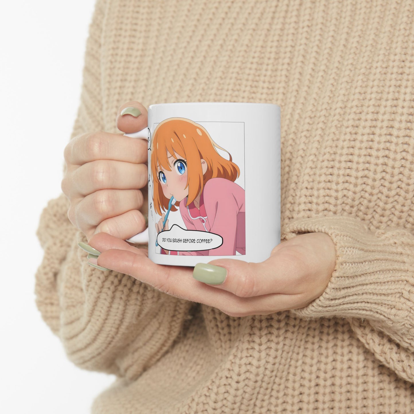 Anime Morning Mug – Did You Brush Before Coffee Meme Cup, Kawaii Confrontational Girl, Funny Otaku Gift for Chaotic Wakeup Gremlins