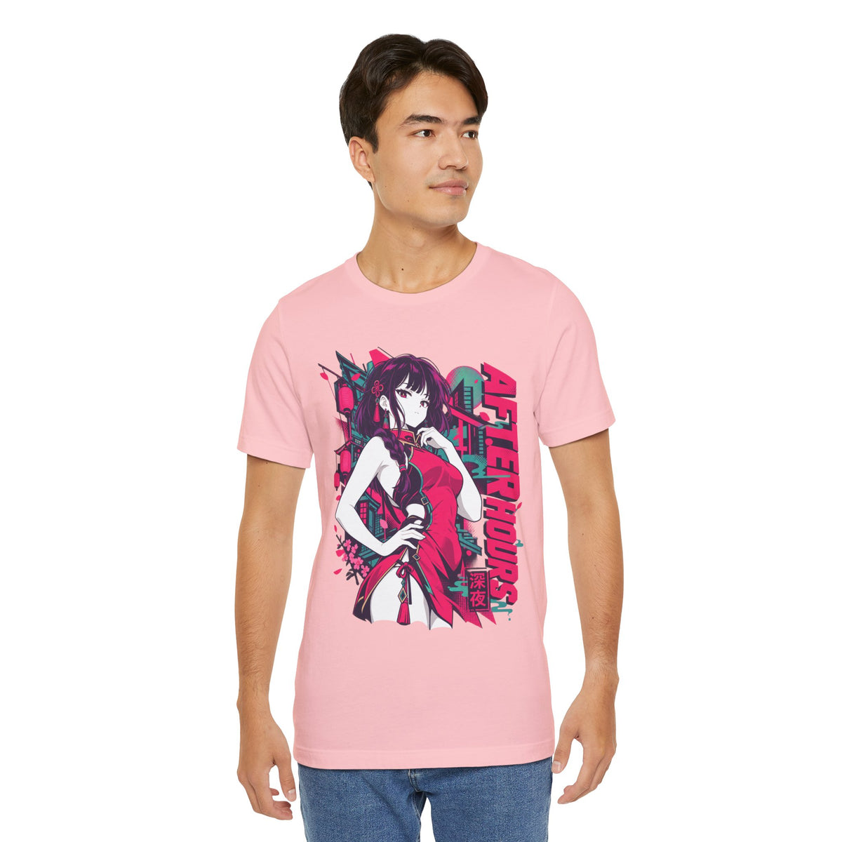 Anime Streetwear Tee – After Hours Neon Qipao Girl Graphic
