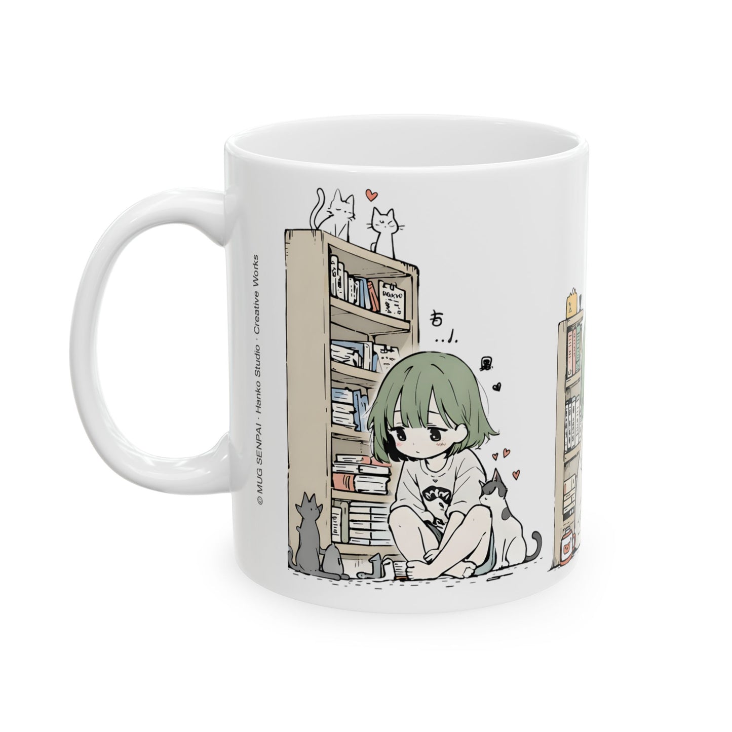 Cozy Cat Anime Mug – Slice of Life Anime Girl with Cats Cup, Soft Aesthetic Cozy Room Mug, Cute Cat Lover Coffee Mug Gift