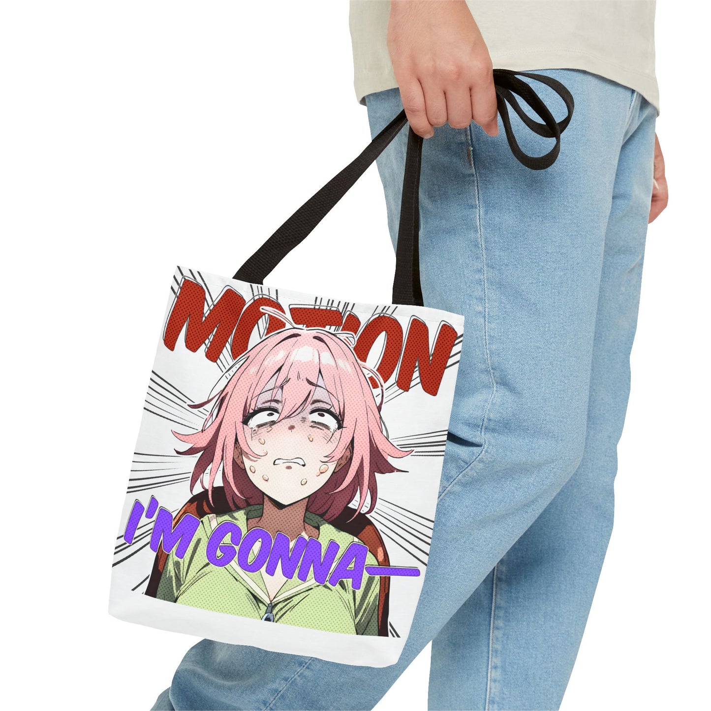 Anime Meme Tote Bag – Motion-Sick Reaction Face, Hilarious Panic Scene, Funny Otaku Humor Bag