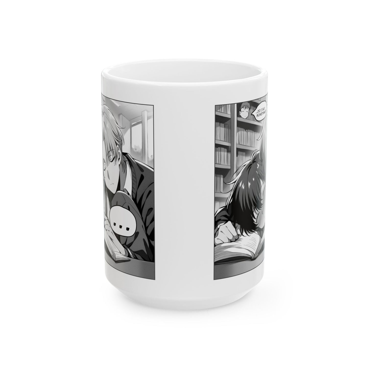 Tender BL Mug – Sleepy Manga Boys in Library Hug Scene, Soft Romantic Moment for Fans of Gentle Love and Quiet Stillness