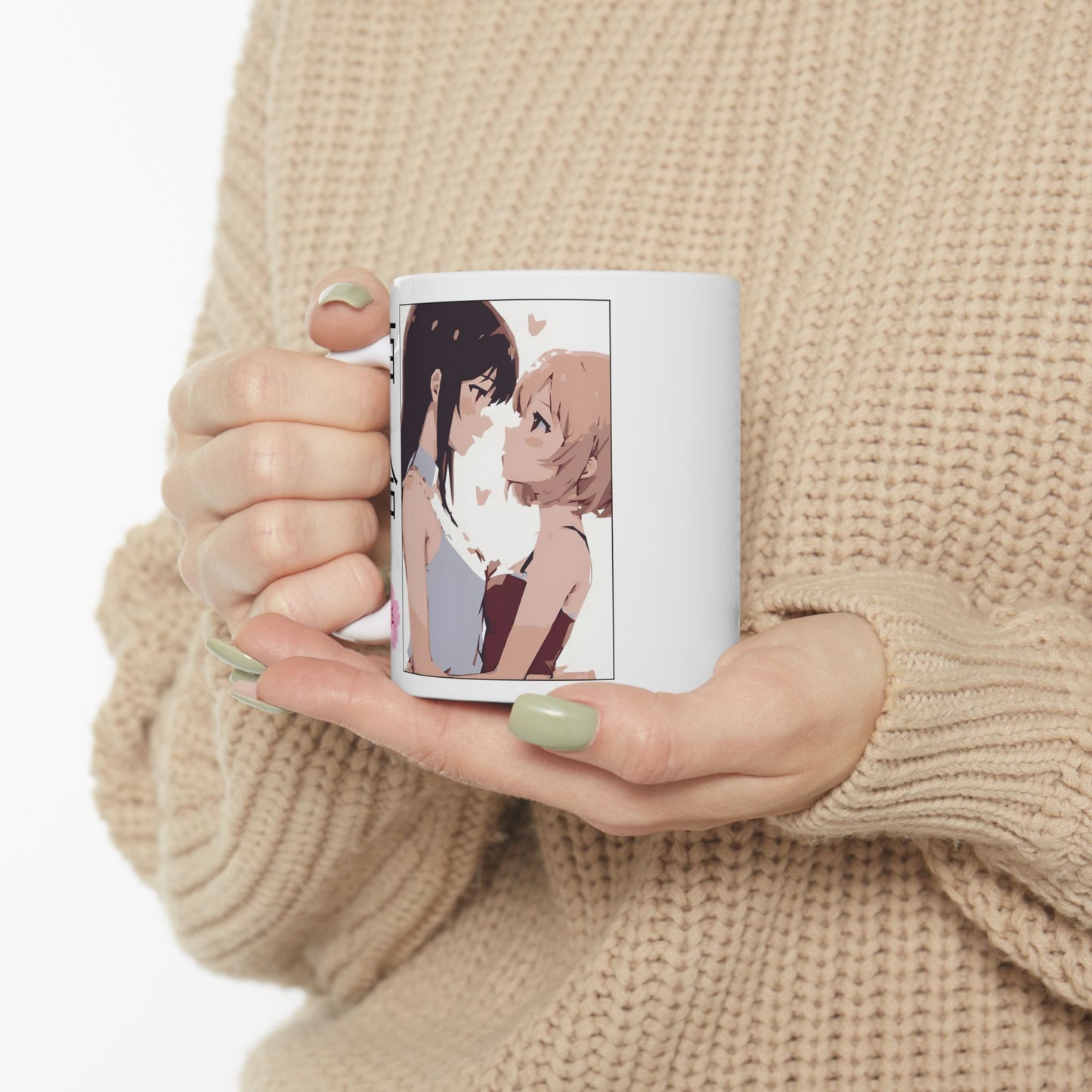 Yuri Romance Mug – Girls Love Anime Cup with Sakura Detail, Soft GL Moment for WLW Fans and Sapphic Otaku