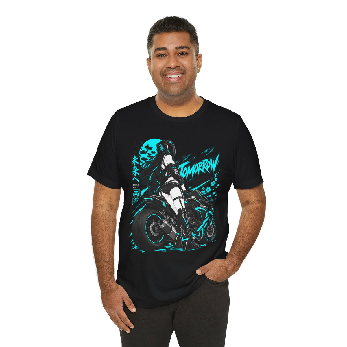 Motorcycle Girl Shirt – Neon Anime Biker Streetwear