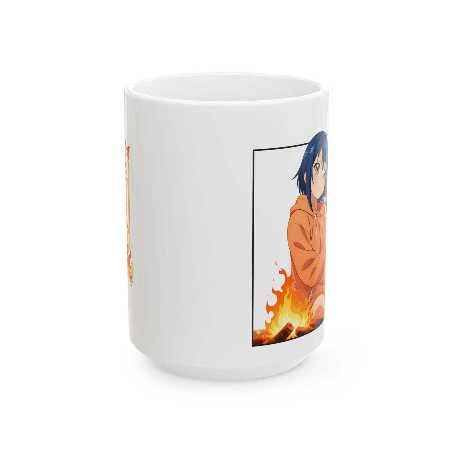 Funny Anime Mug – Camping Girl Cooking Fish Scene, Chaotic Campfire Anime Cup, Cute Cooking Disaster Mug, Weird Anime Humor Gift