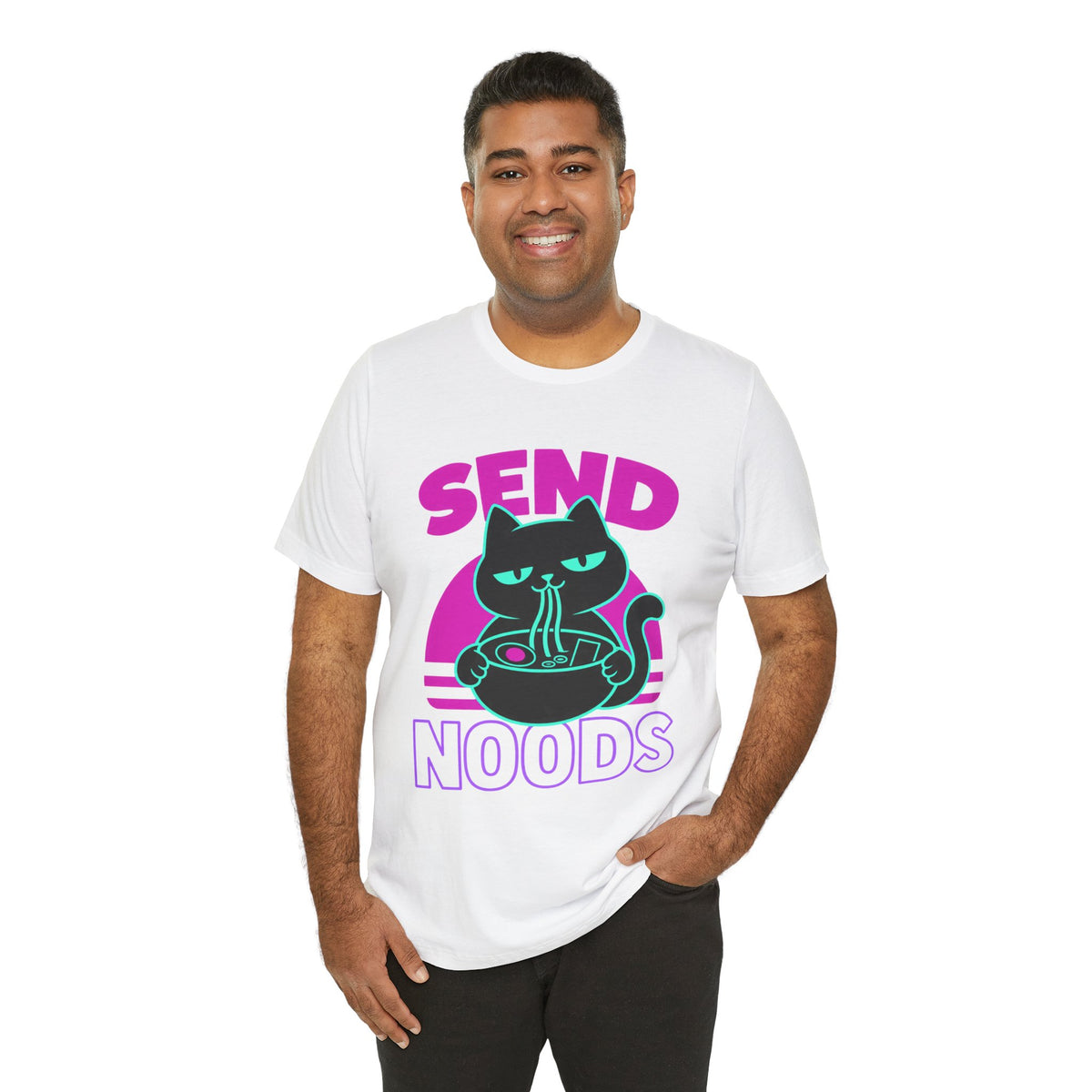 Funny Cat Meme Tee – Send Noods Neon Ramen Cat Shirt